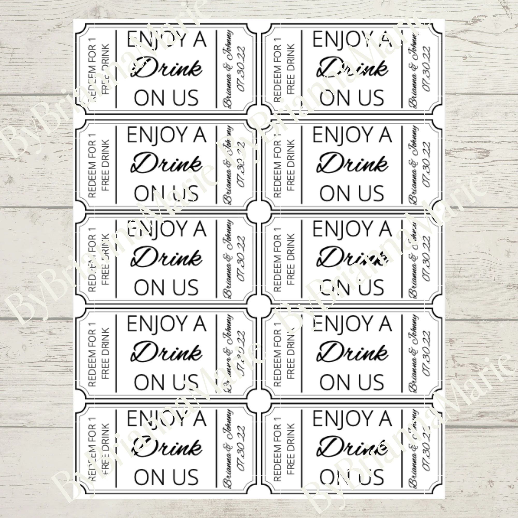 Modern Wedding Drink Ticket Template Modern Wedding Drink Ticket Template