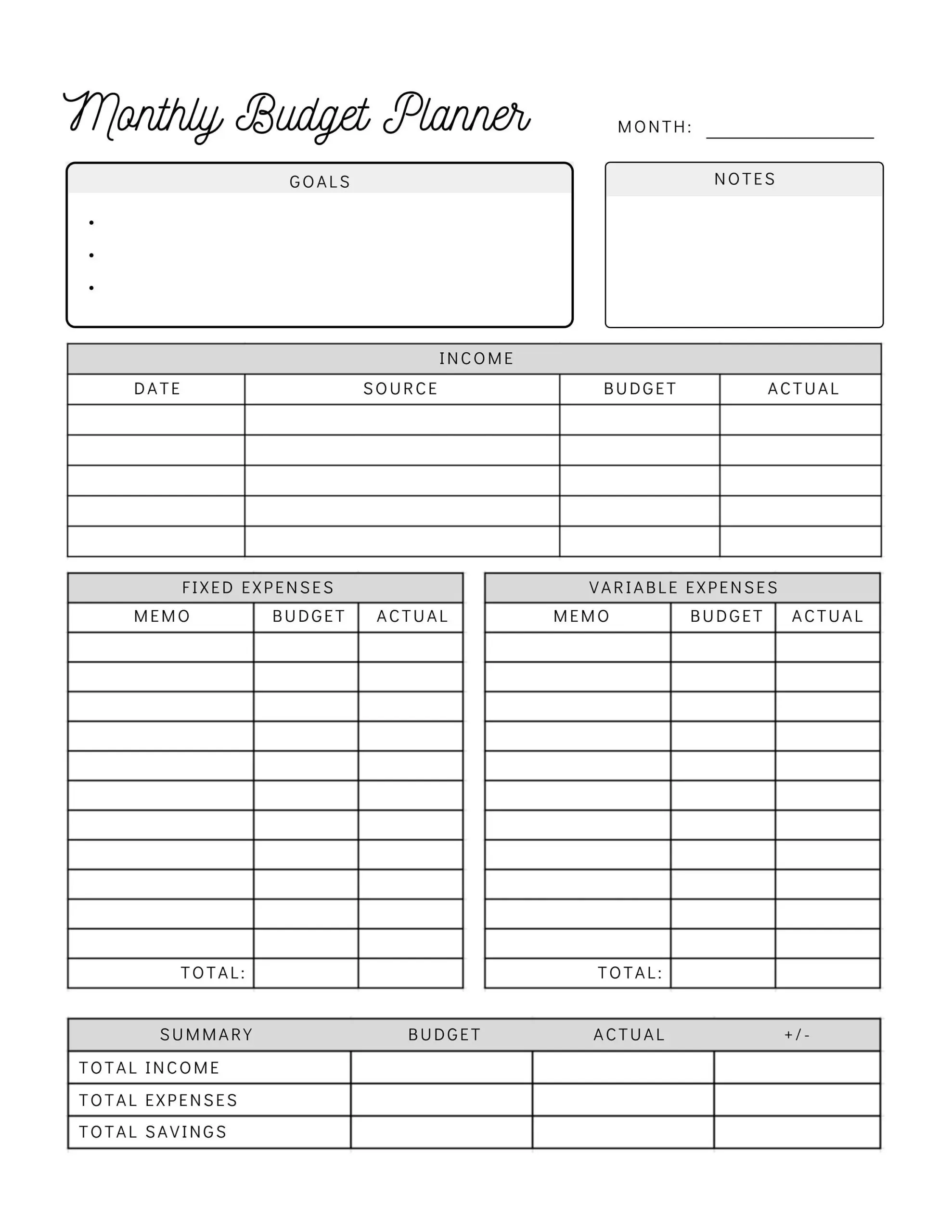 Monthly Budget Planner Printable Simple
