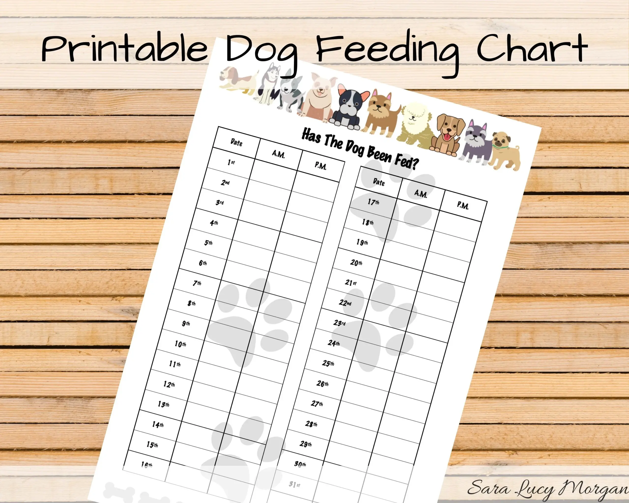 Monthly Printable Dog Feeding Chart Dog Monthly Printable Dog Feeding Chart Dog