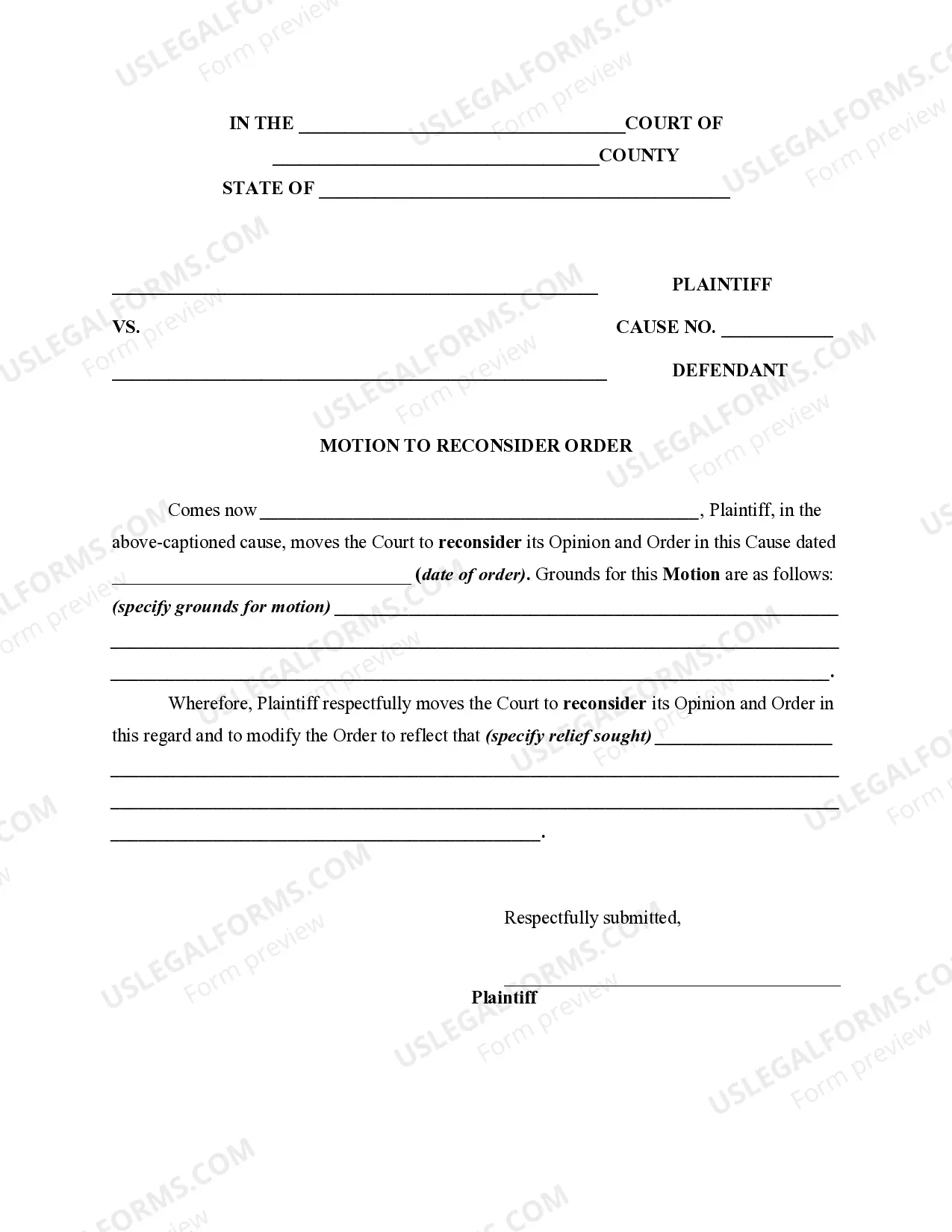 Motion Of Plaintiff Requesting Court To Reconsider