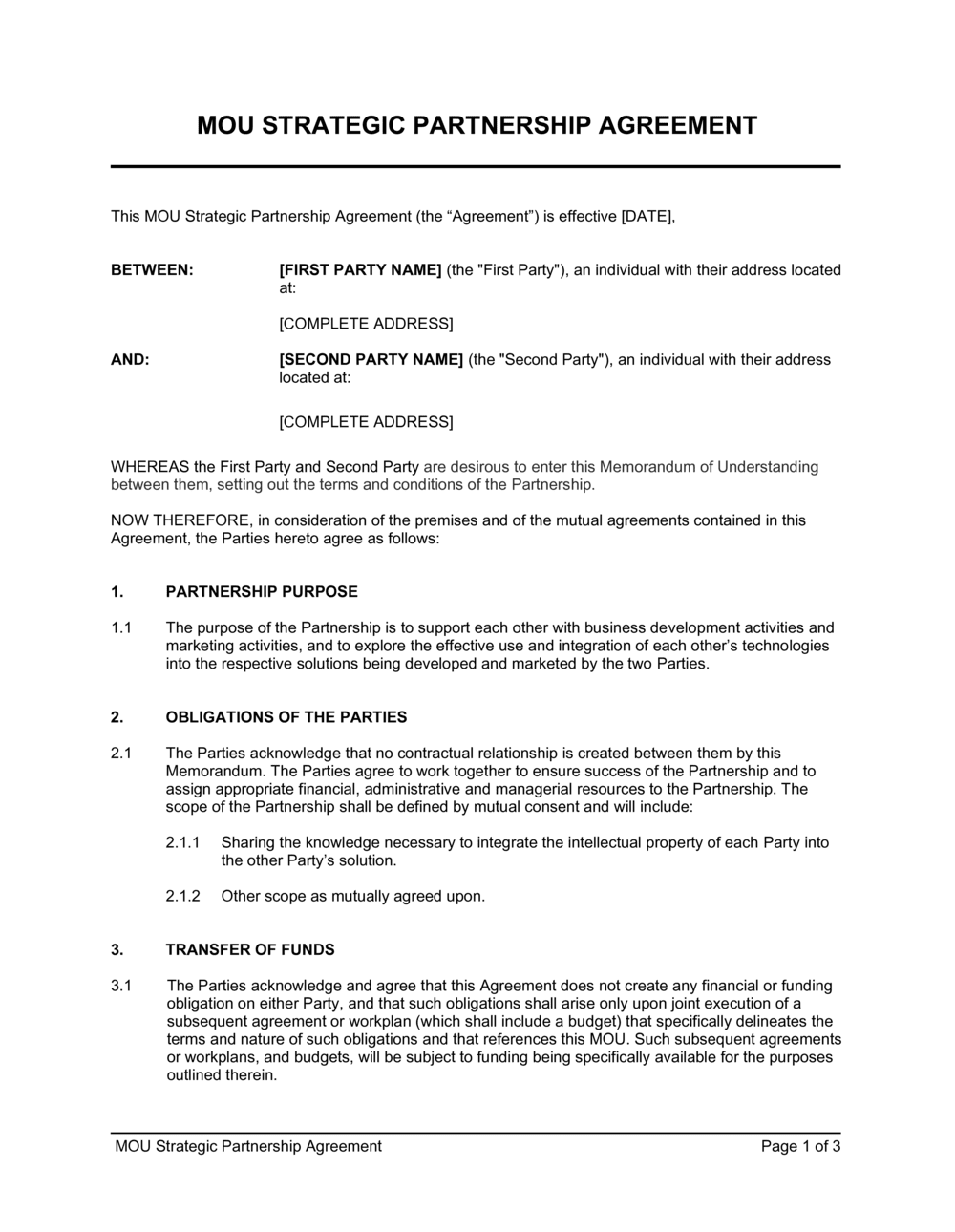 free mou sample template