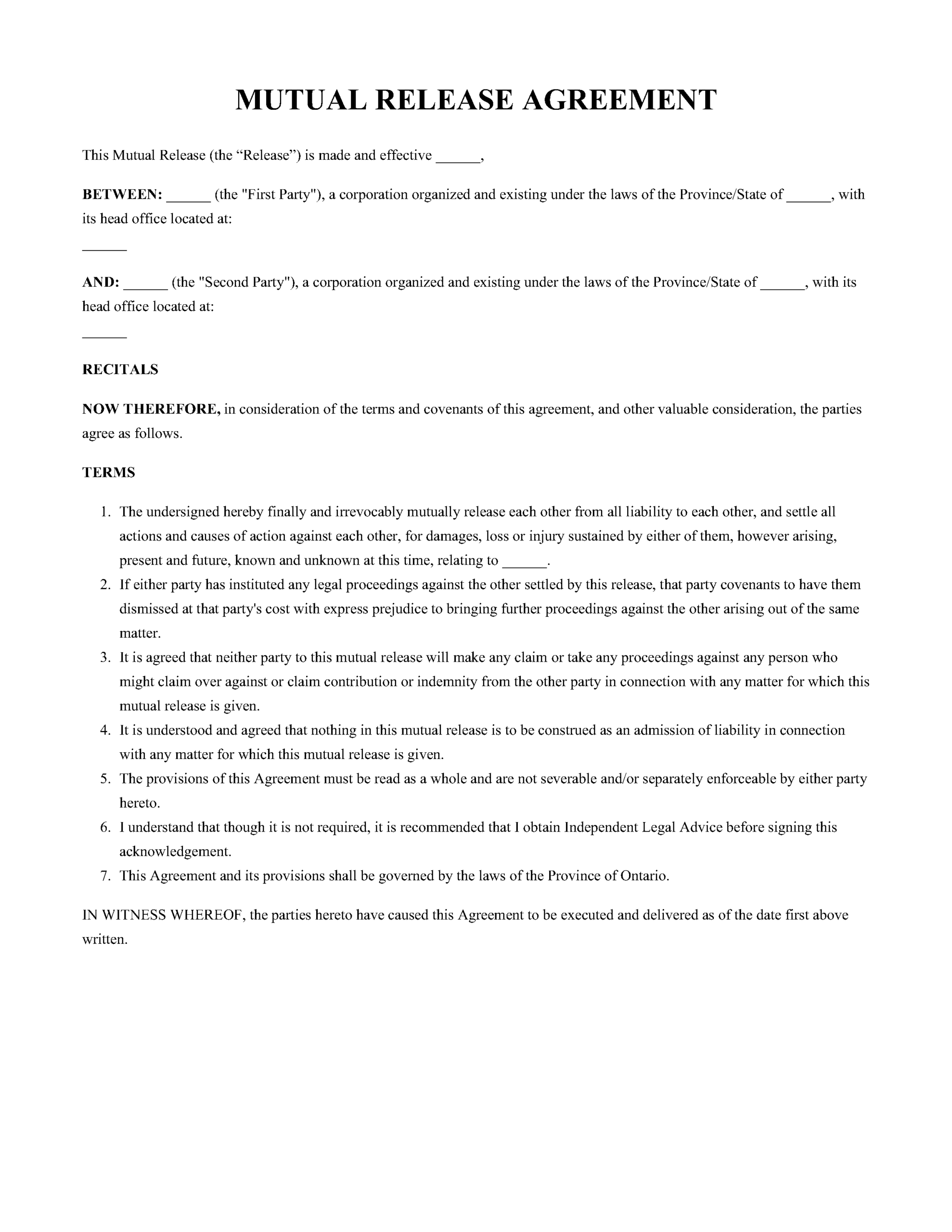 Mutual Release Agreement