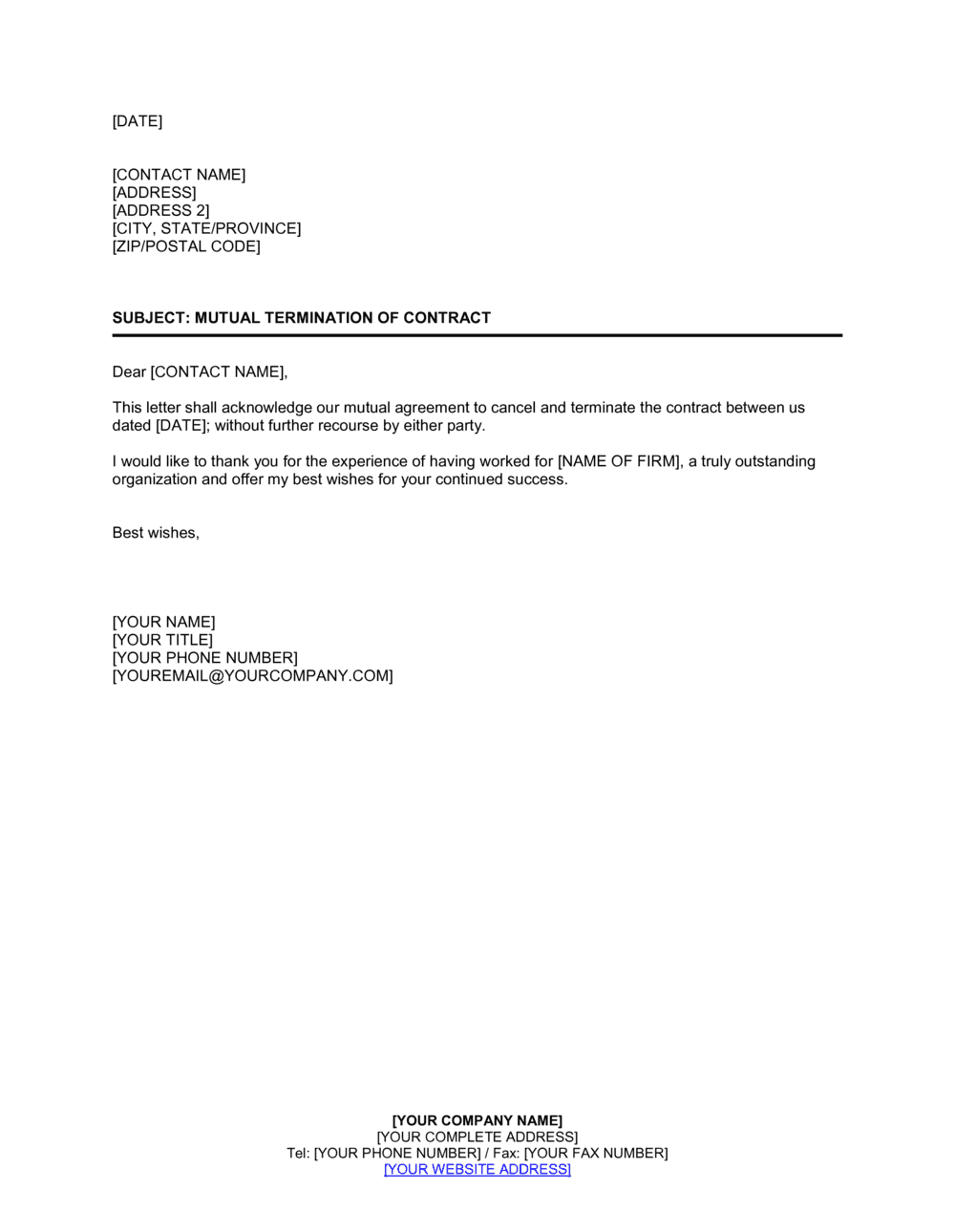 free mutual release sample template