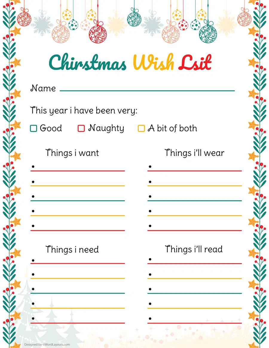 My Christmas Wishlist Template For Gifts