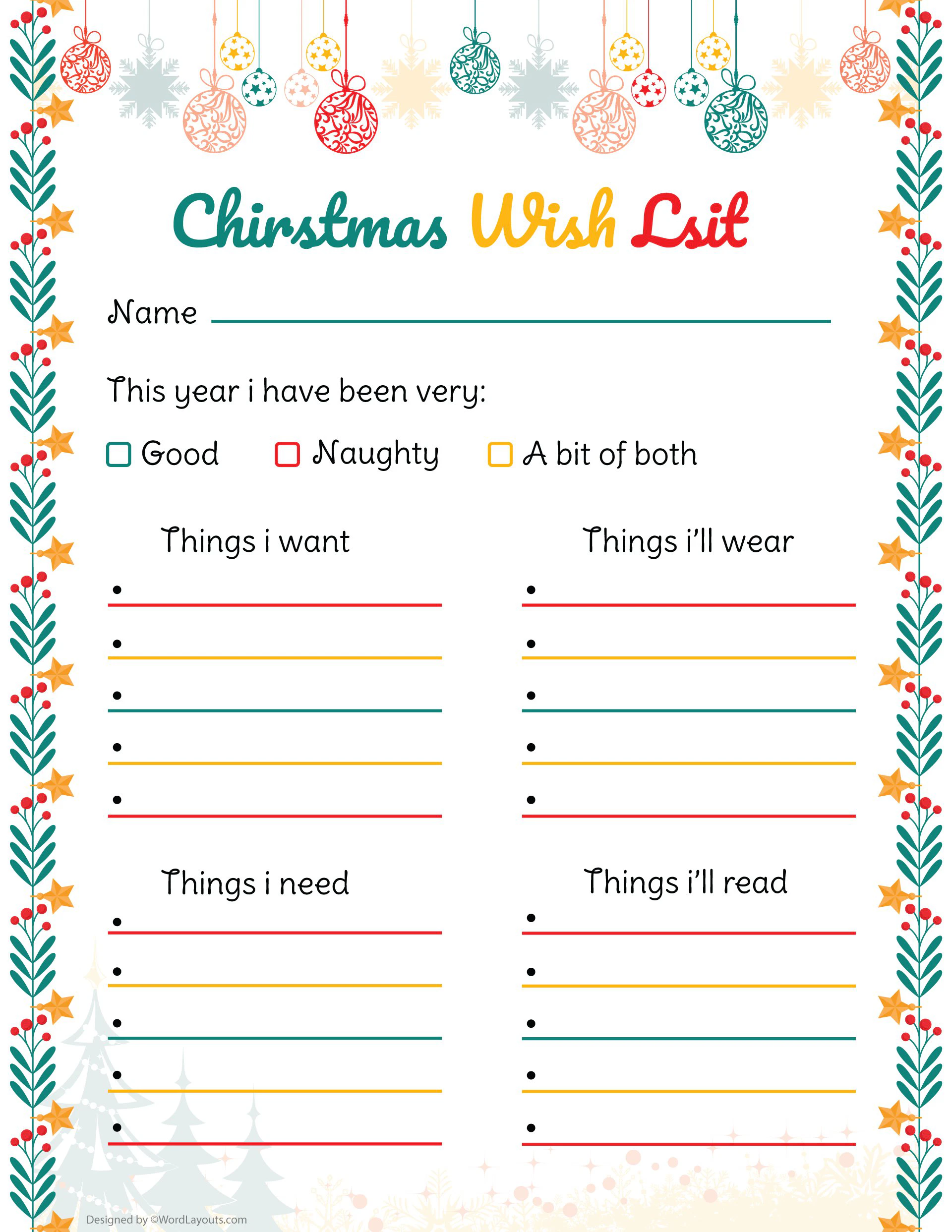 My Christmas Wishlist Template For Gifts
