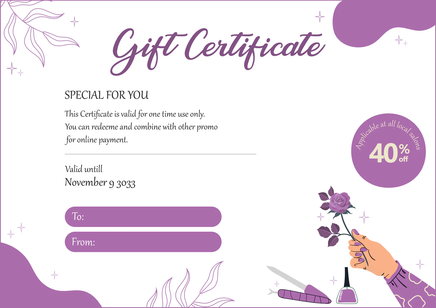 Nail Salon Gift Certificate Template