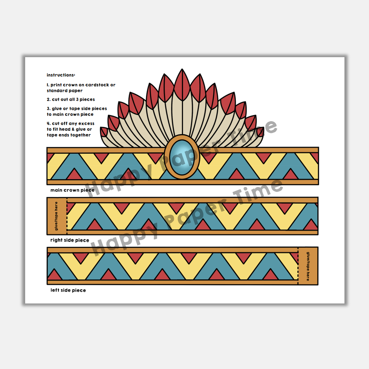 Native American Headdress Feathers Paper Crown Printable Costume Craft Native American Headdress Feathers Paper Crown Printable Costume Craft