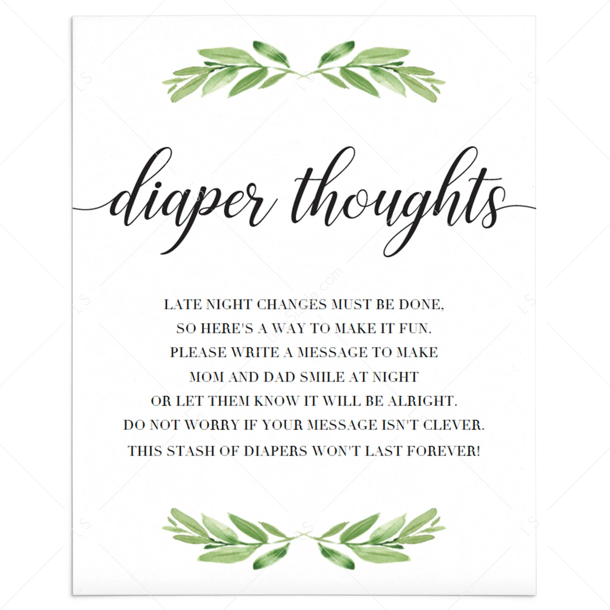 Neutral Shower Late Night Diapers Sign Printable