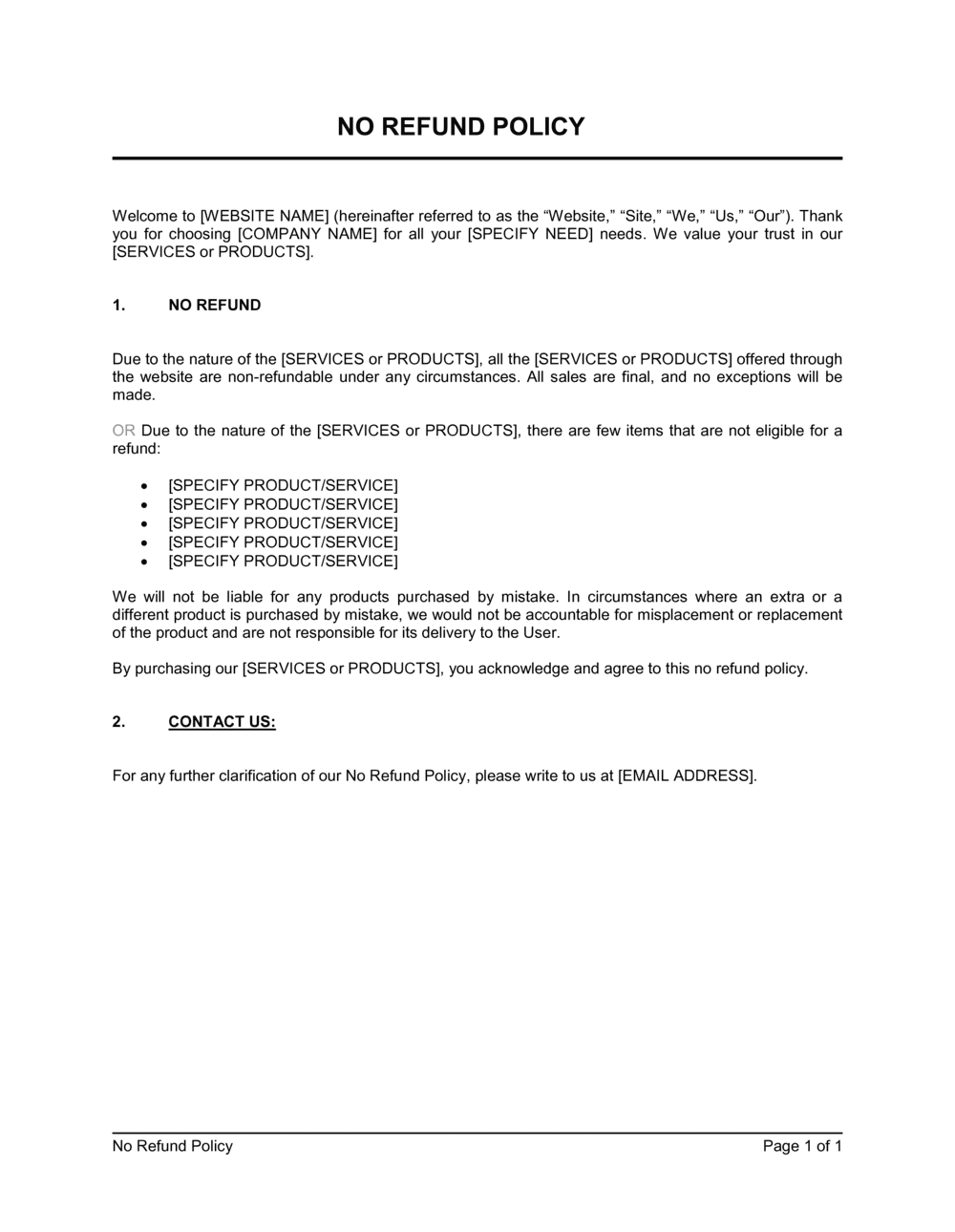No Refund Policy D13428