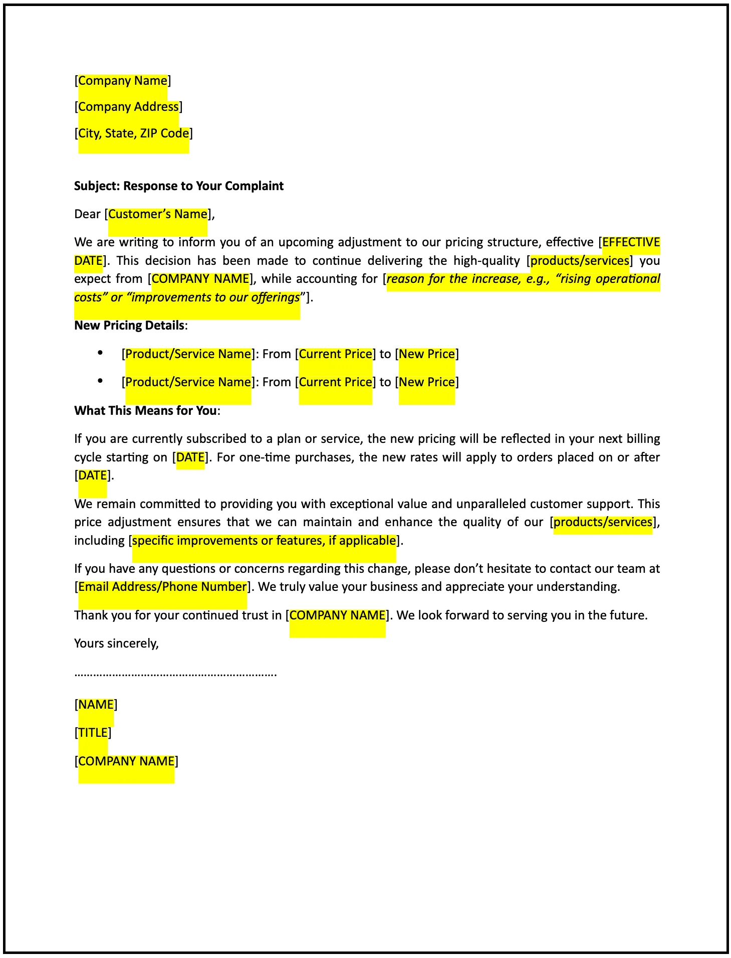 free price increase letter sample template free price increase letter sample template