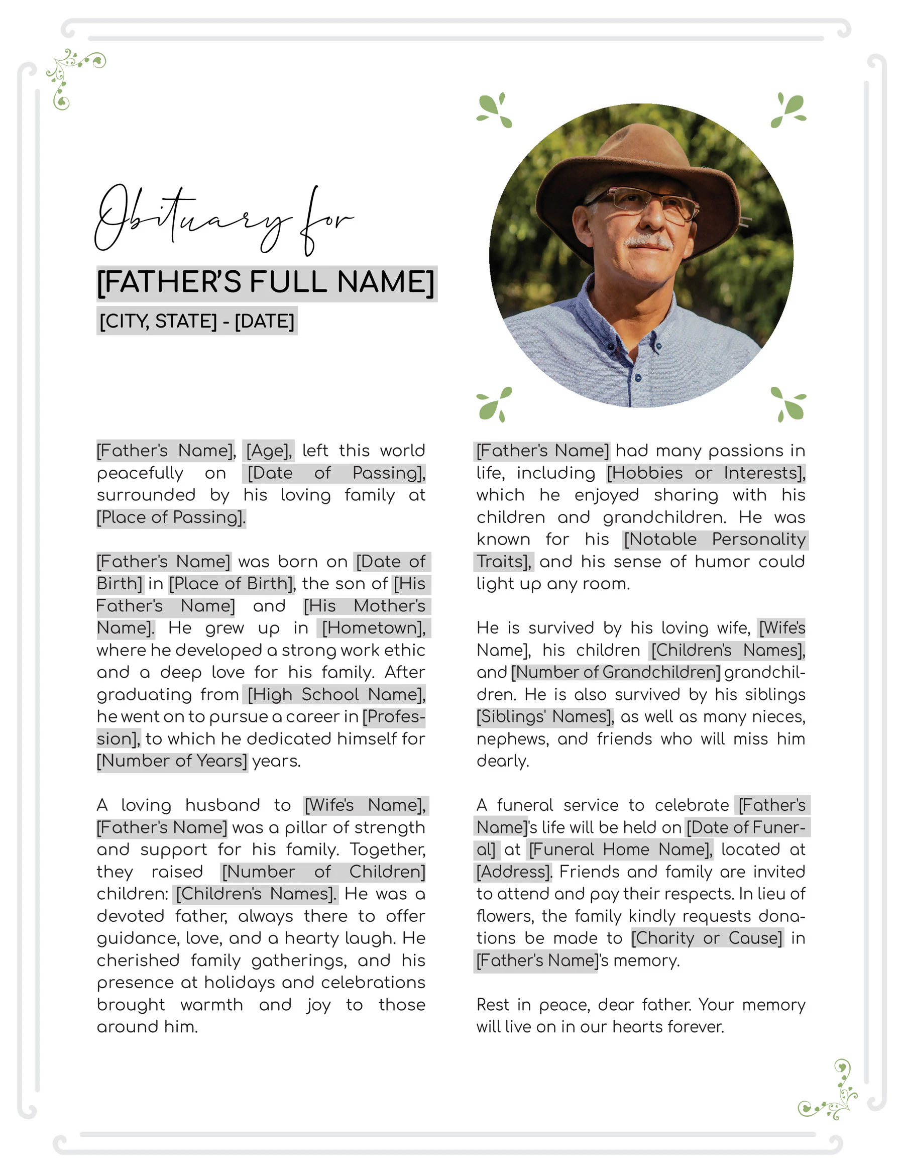 Obituary For Father Template