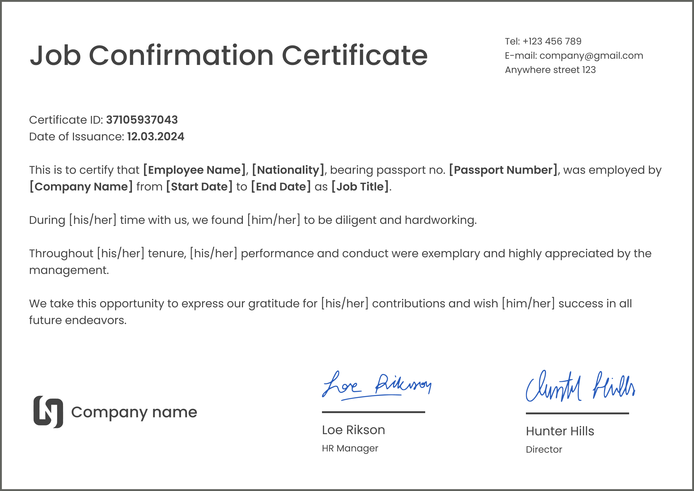 Official Formal Employment Certificate Template Official Formal Employment Certificate Template