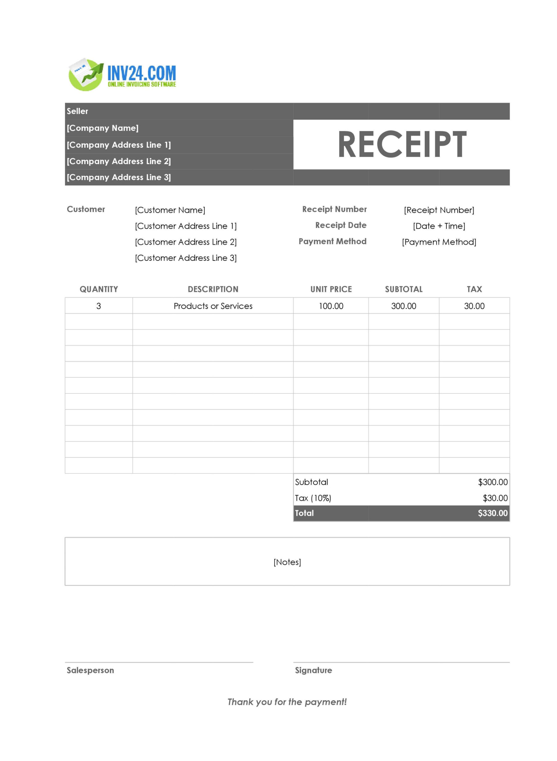Official receipt template