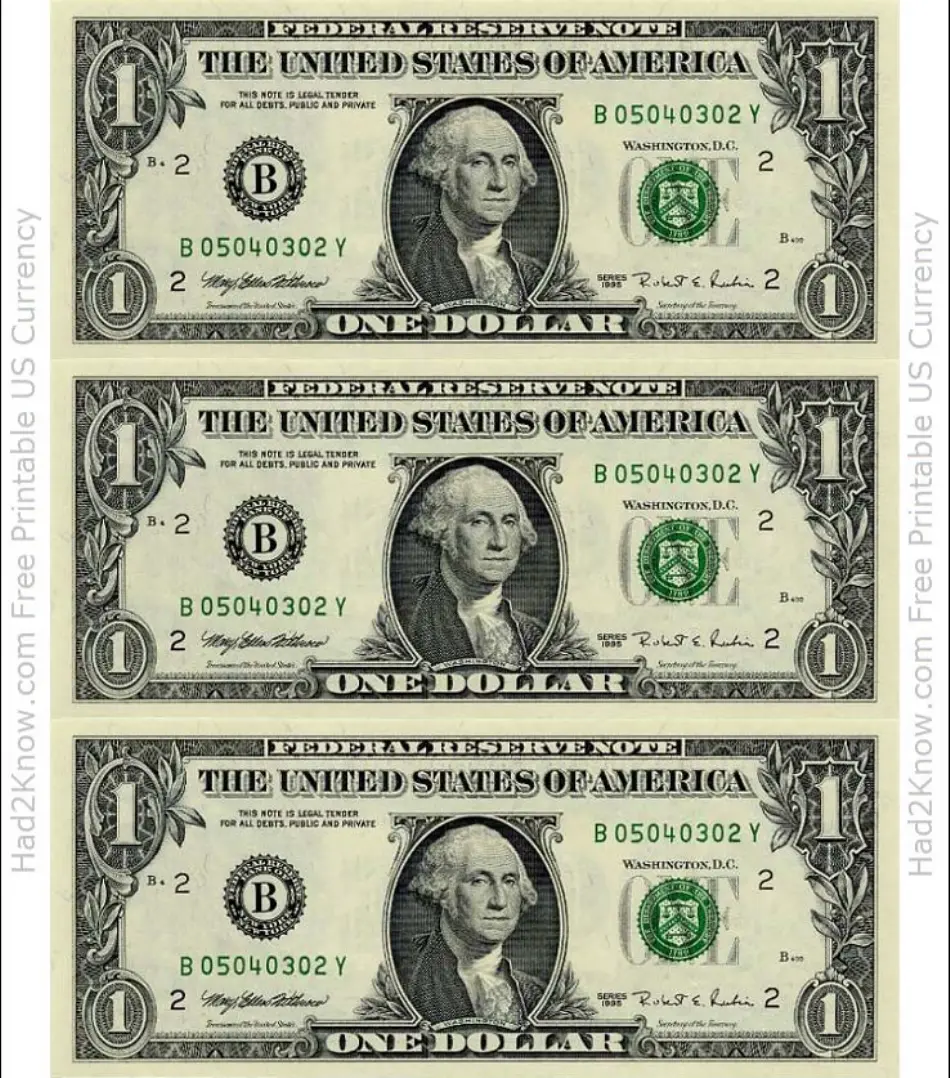One Dollar Bill Template Front