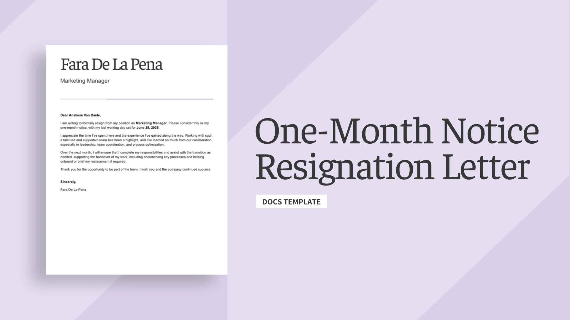 1 month notice resignation letter sample template