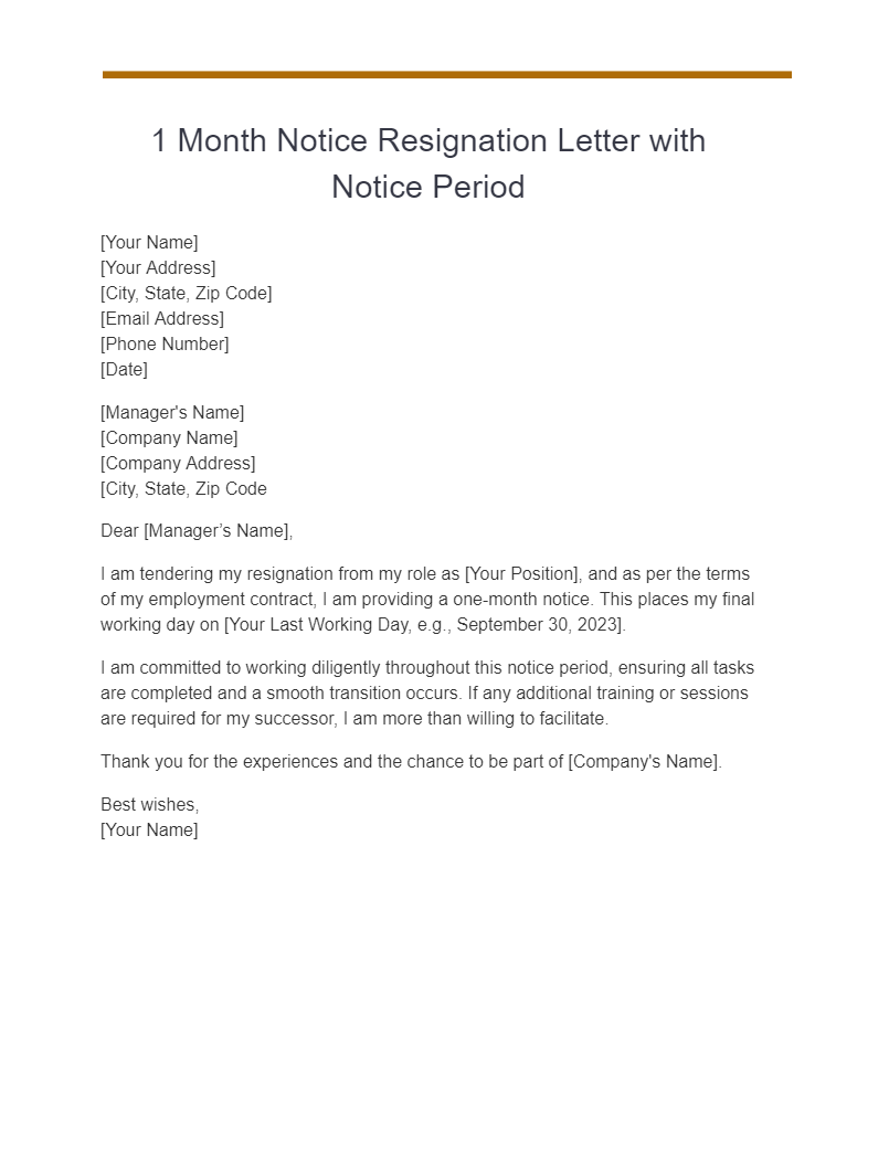 One Month Notice