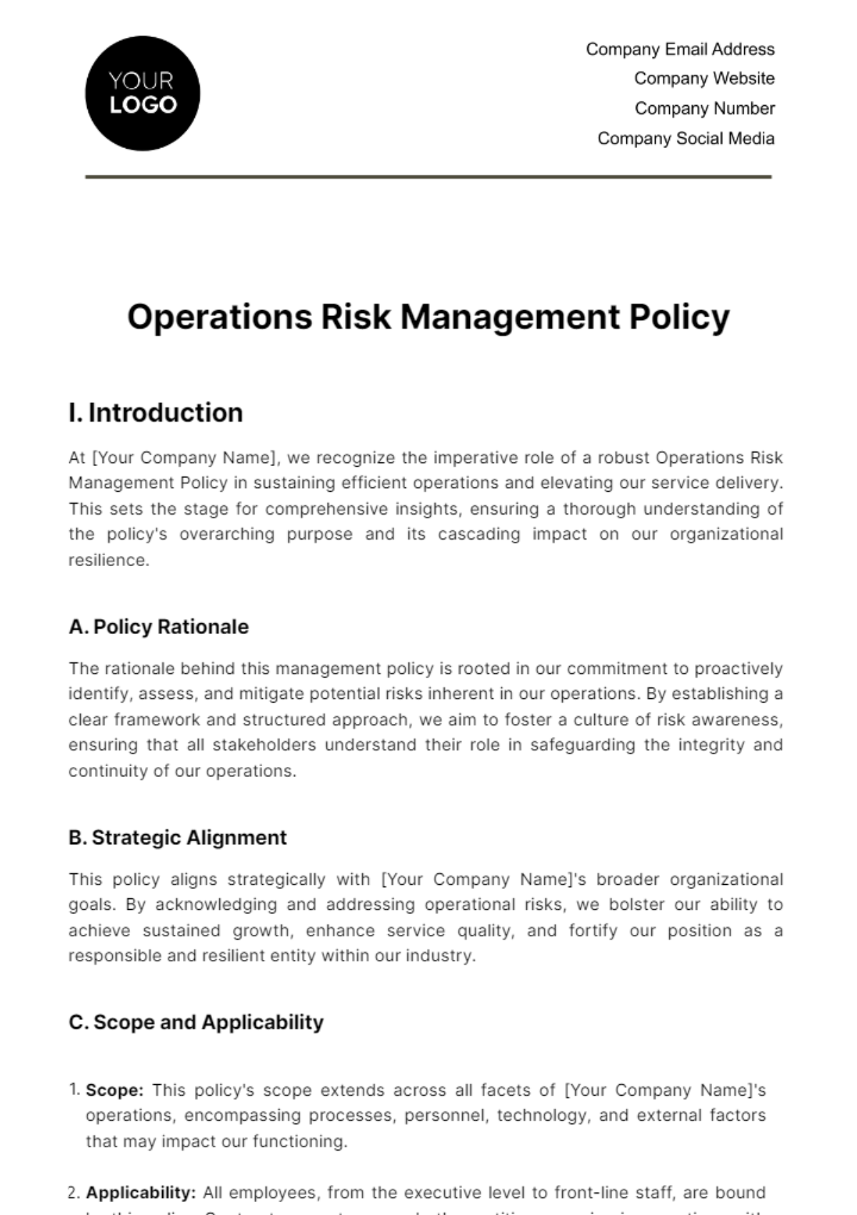 Operations Risk Management Policy