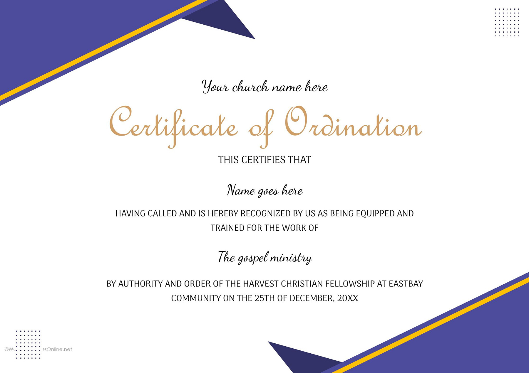 Ordination Certificate Templates Ordination Certificate Templates