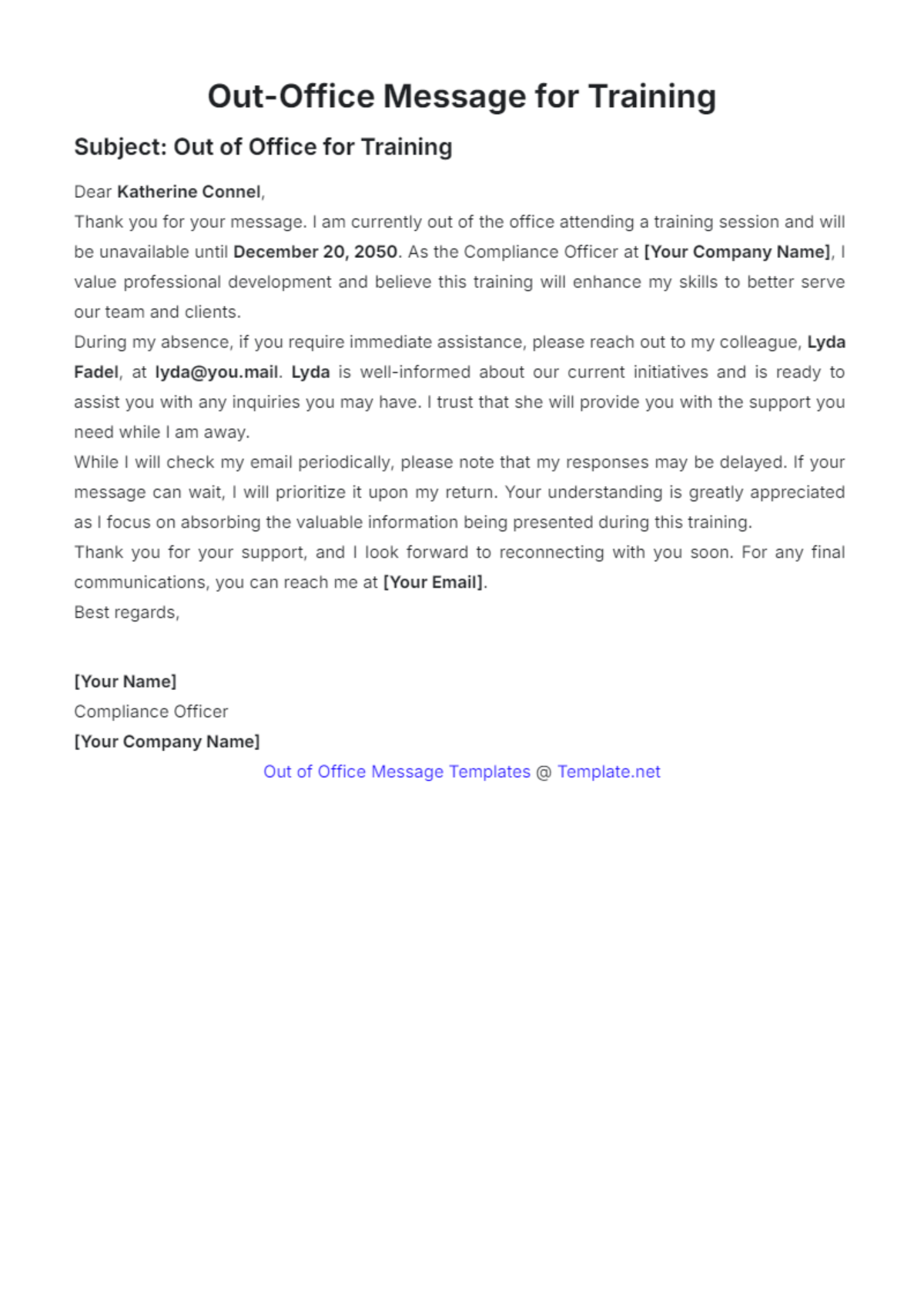 Out Of Office Messages