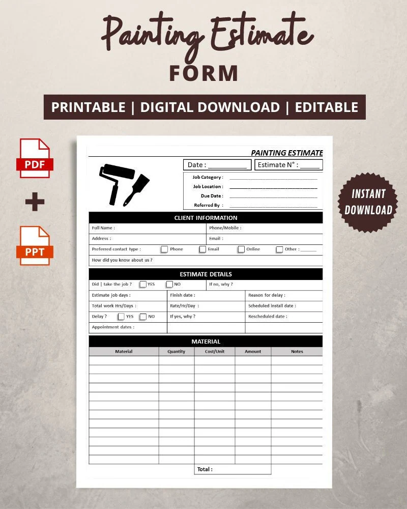 Painting Estimate Form Printable Job Painting Estimate Form Printable Job