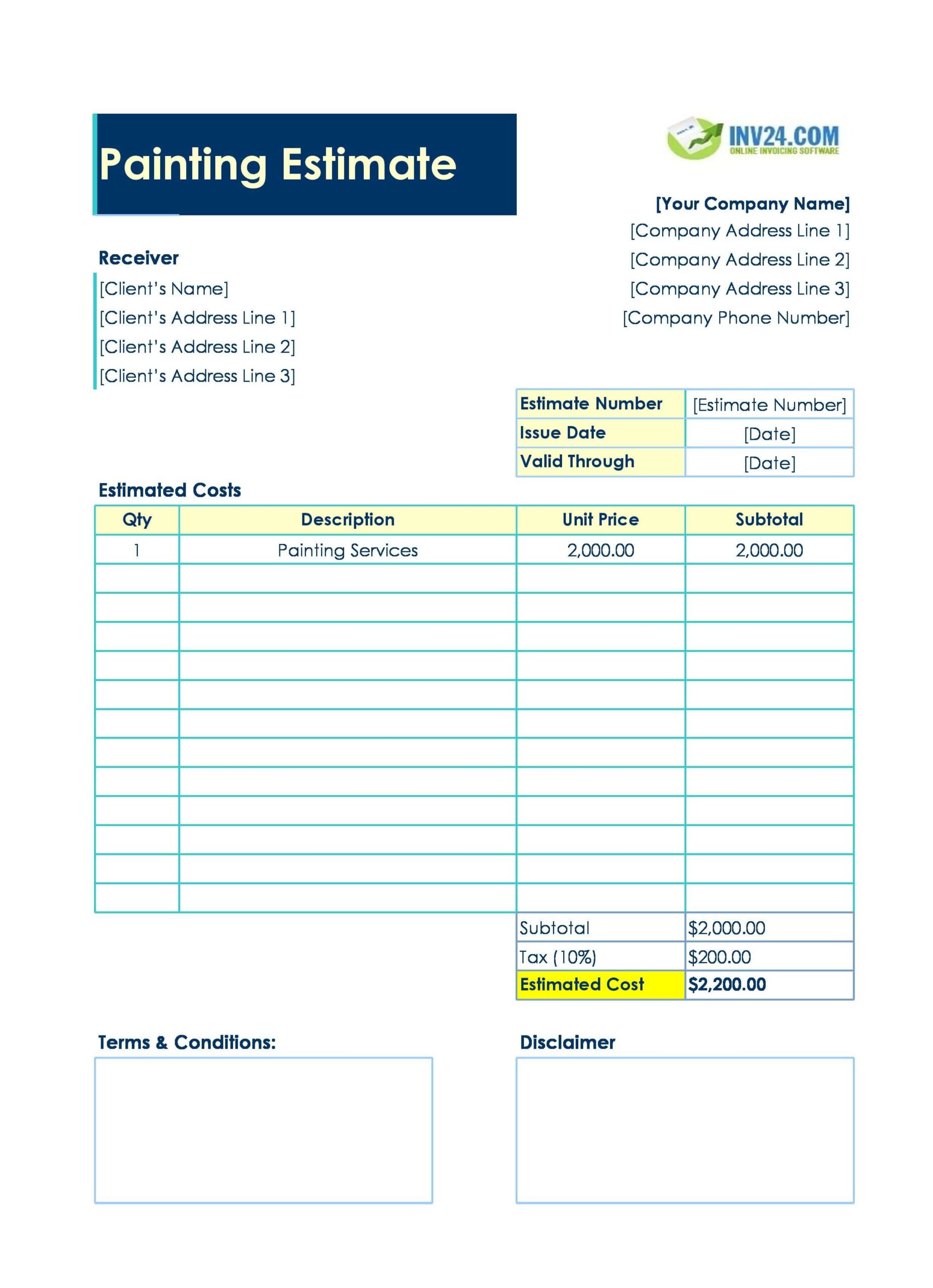 Painting estimate template
