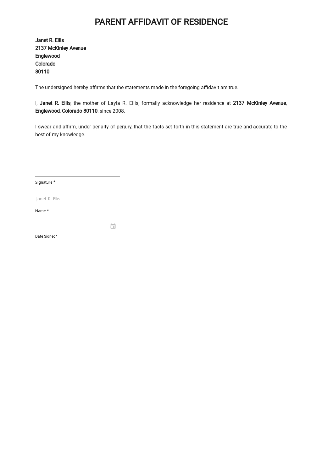 affidavit of single parent sample template affidavit of single parent sample template