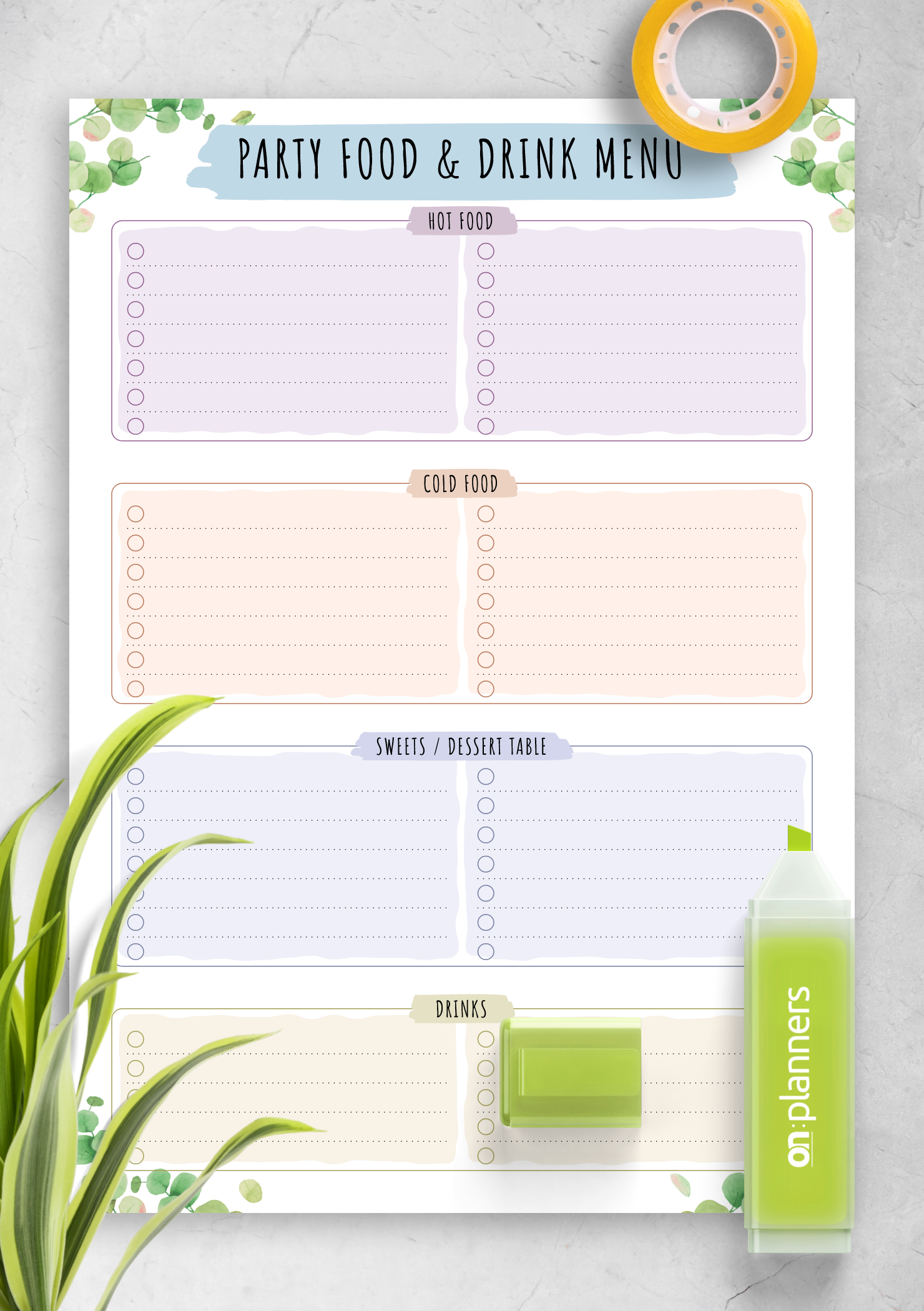 free printable dinner party menu template