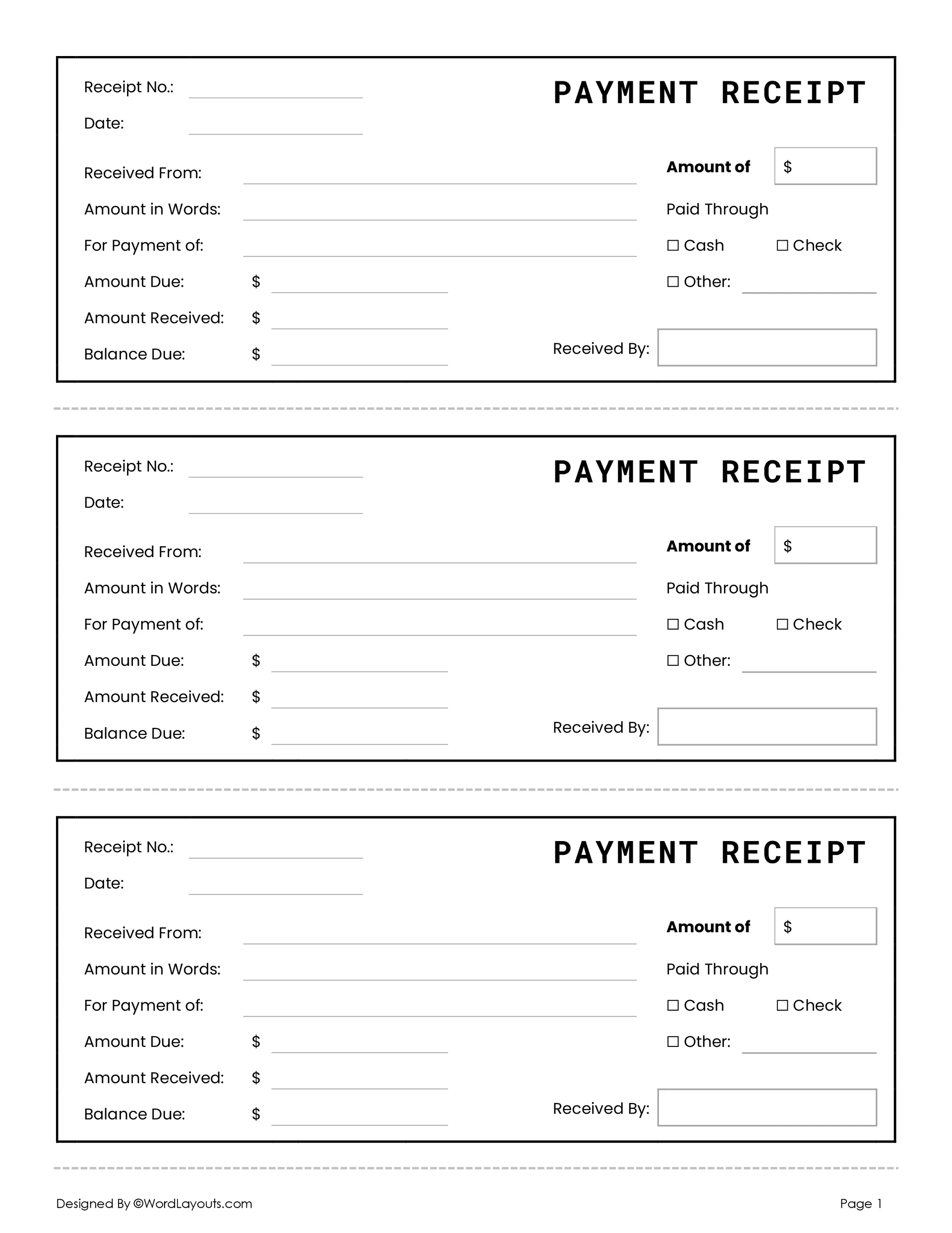Payment Receipt Book Template