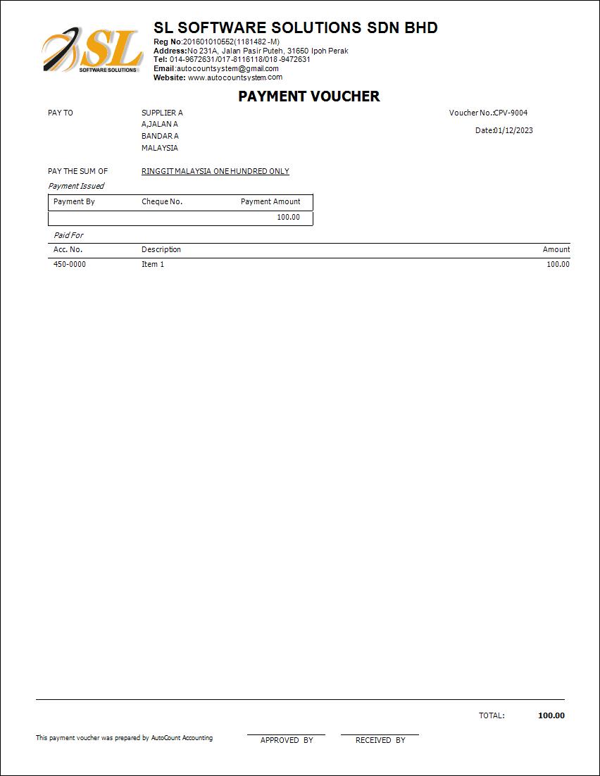 Payment Voucher Payment Voucher
