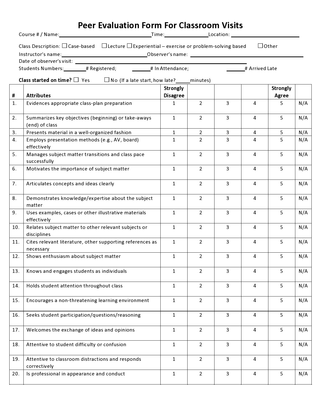 Peer Evaluation Form