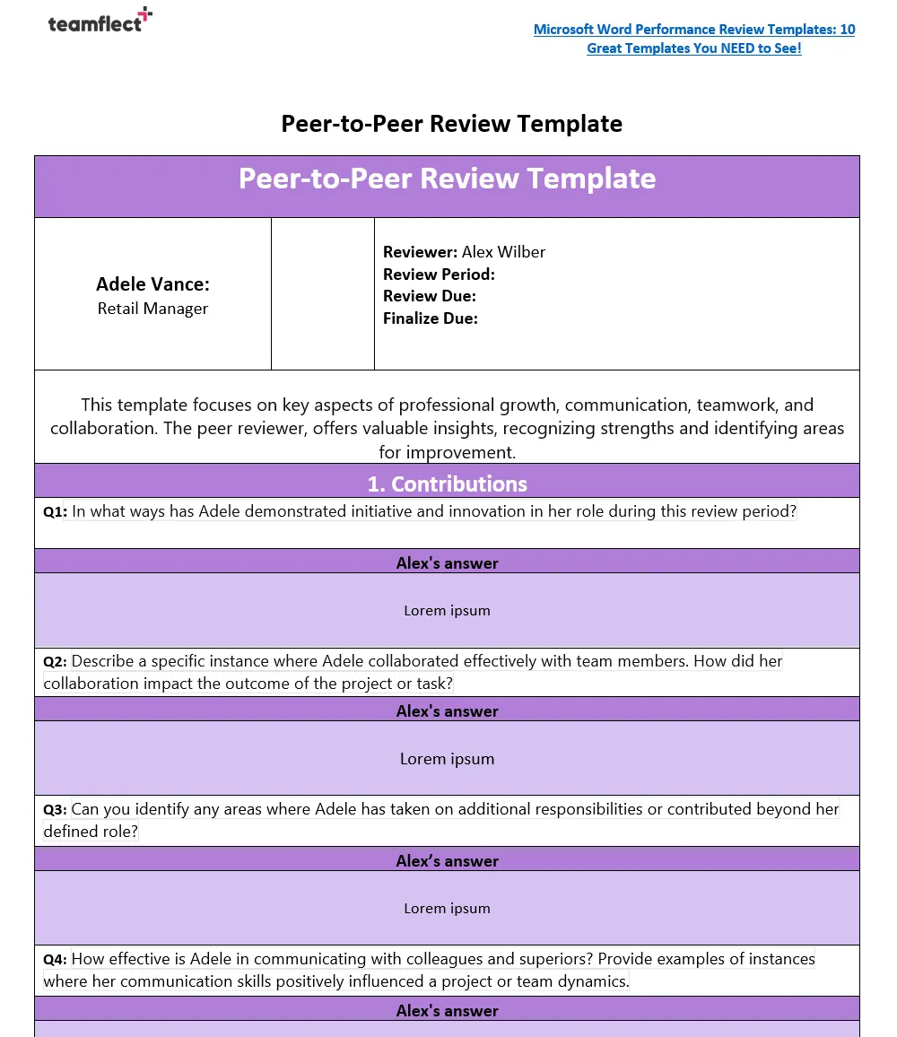 Peer To Peer Review Template