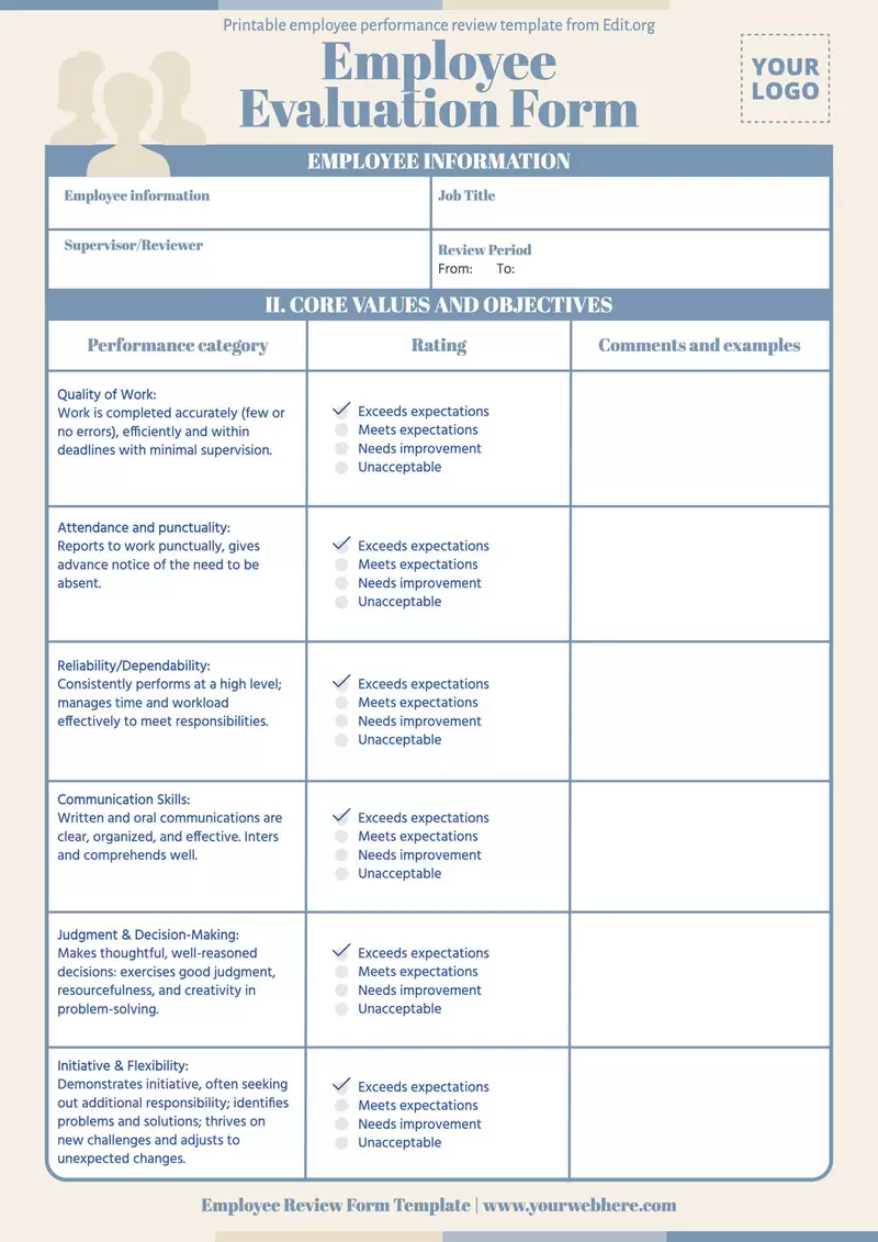Performance Review Templates Performance Review Templates