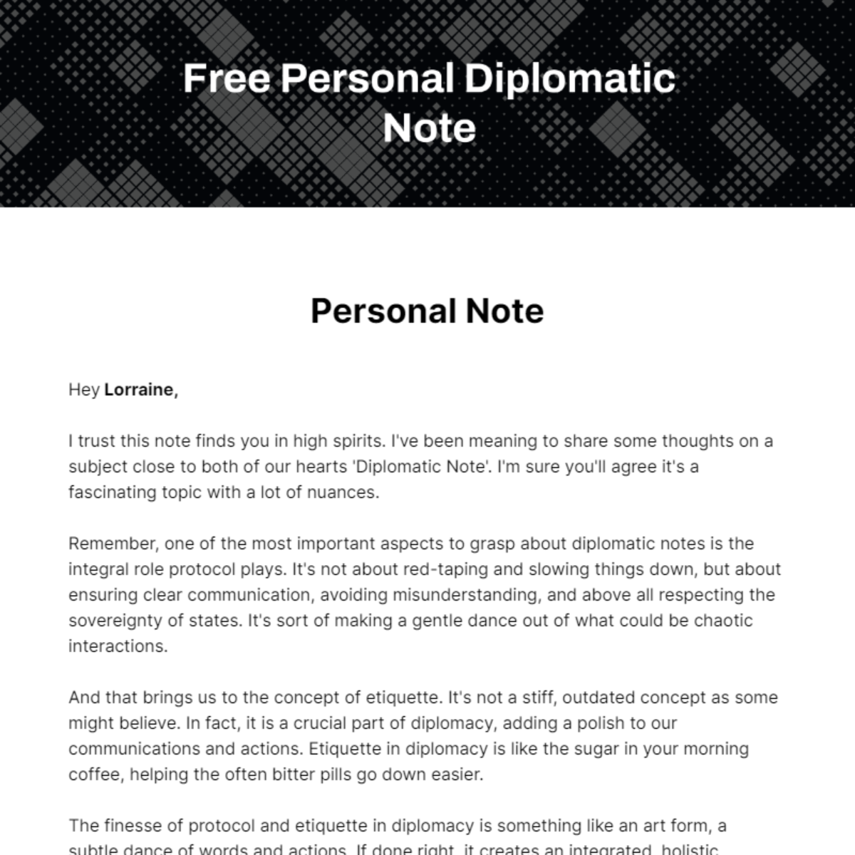 Personal Diplomatic Note
