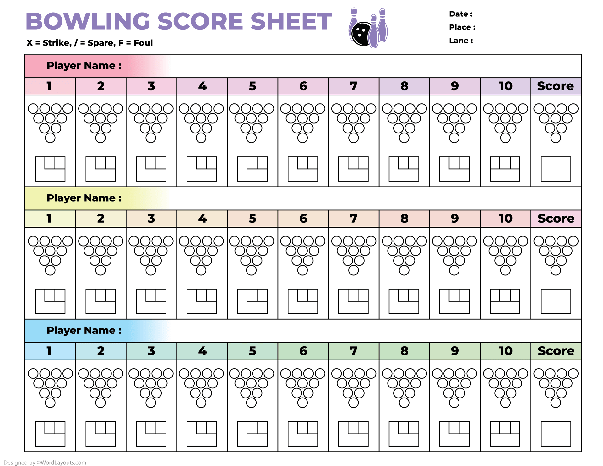 Pin Visualization Bowling Score Sheet Template Pin Visualization Bowling Score Sheet Template