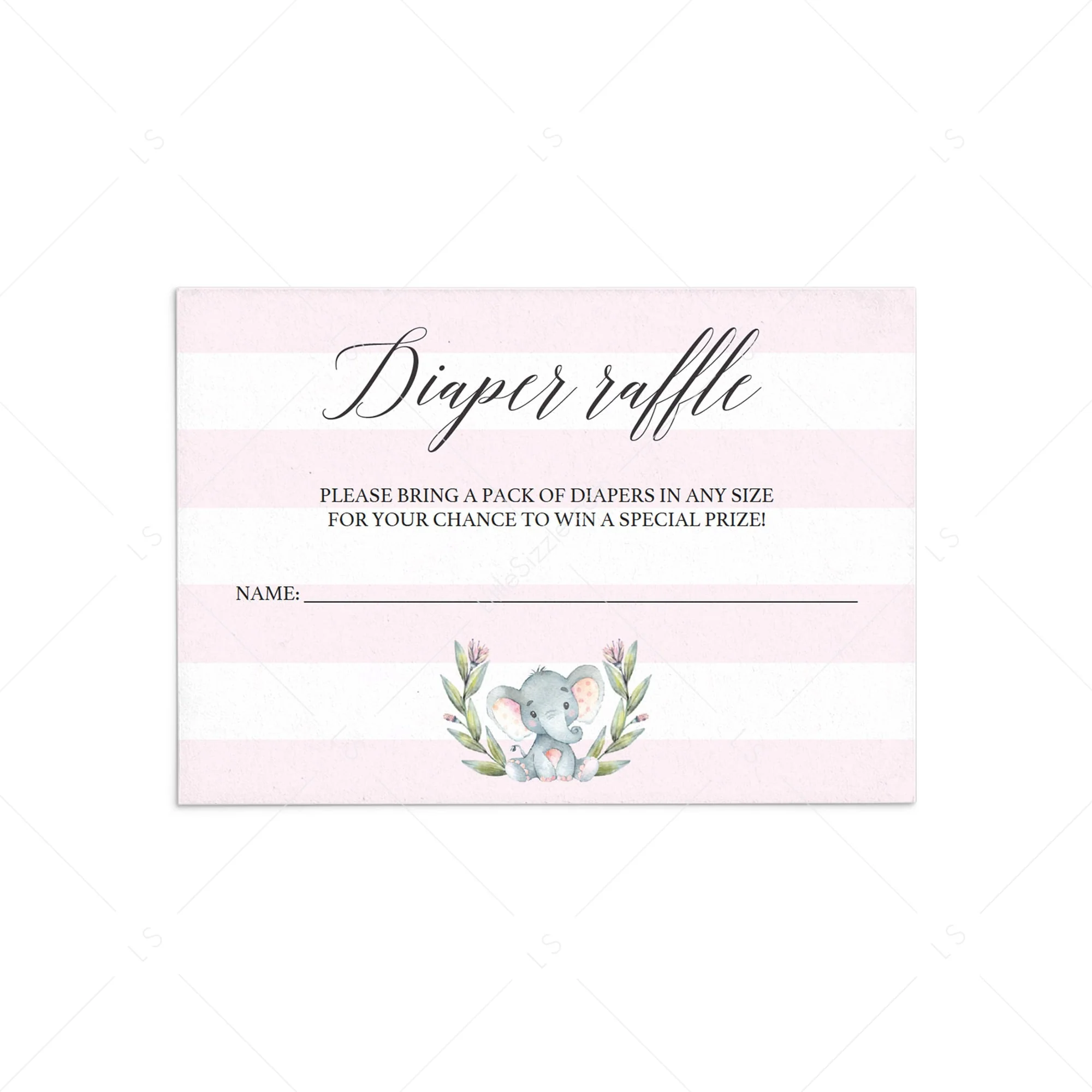 Pink Elephant Diaper Raffle Ticket For Girls