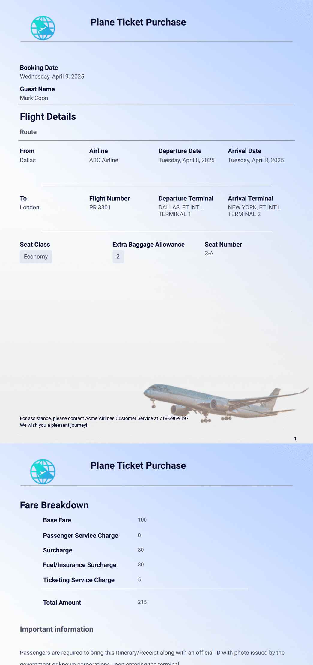 Plane Ticket Template