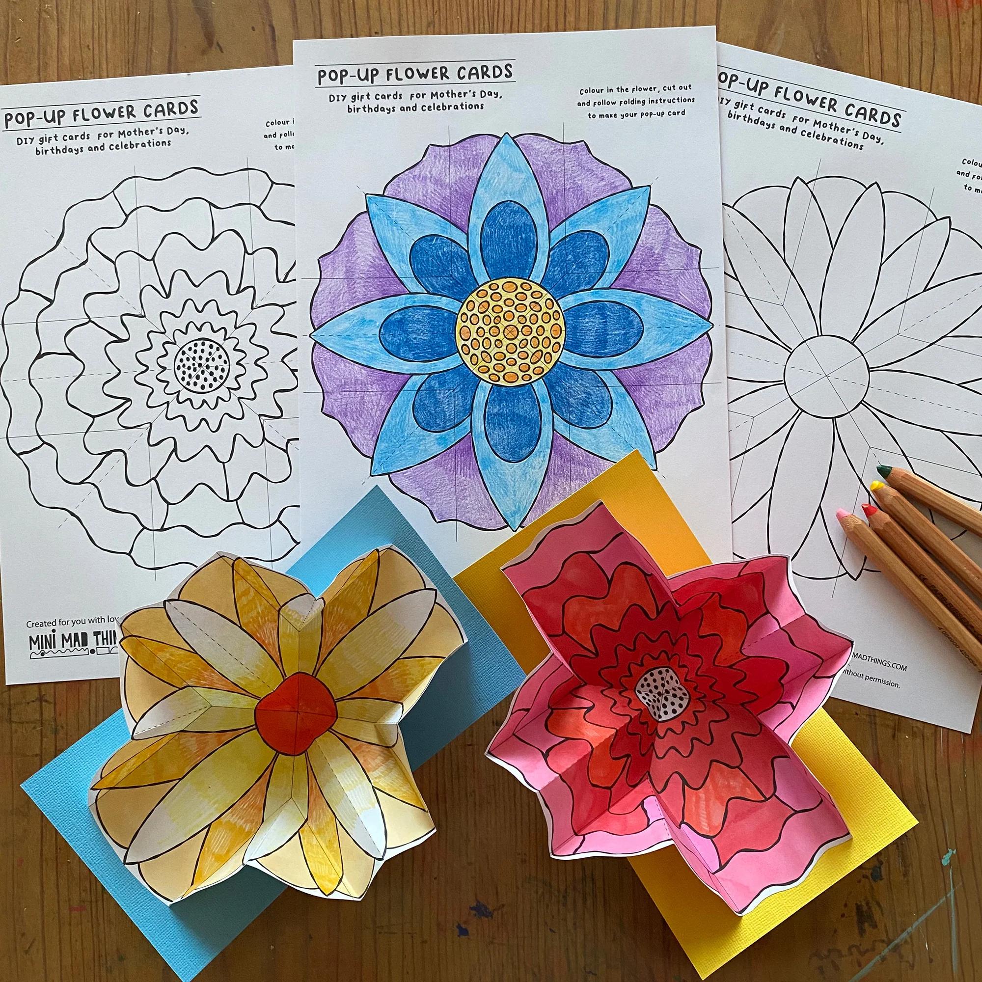 Pop Up Flower Card Printable Template