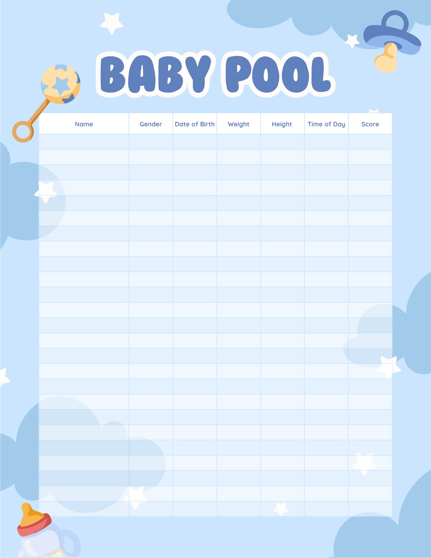 Post Baby Betting Pool Template Printable 249355