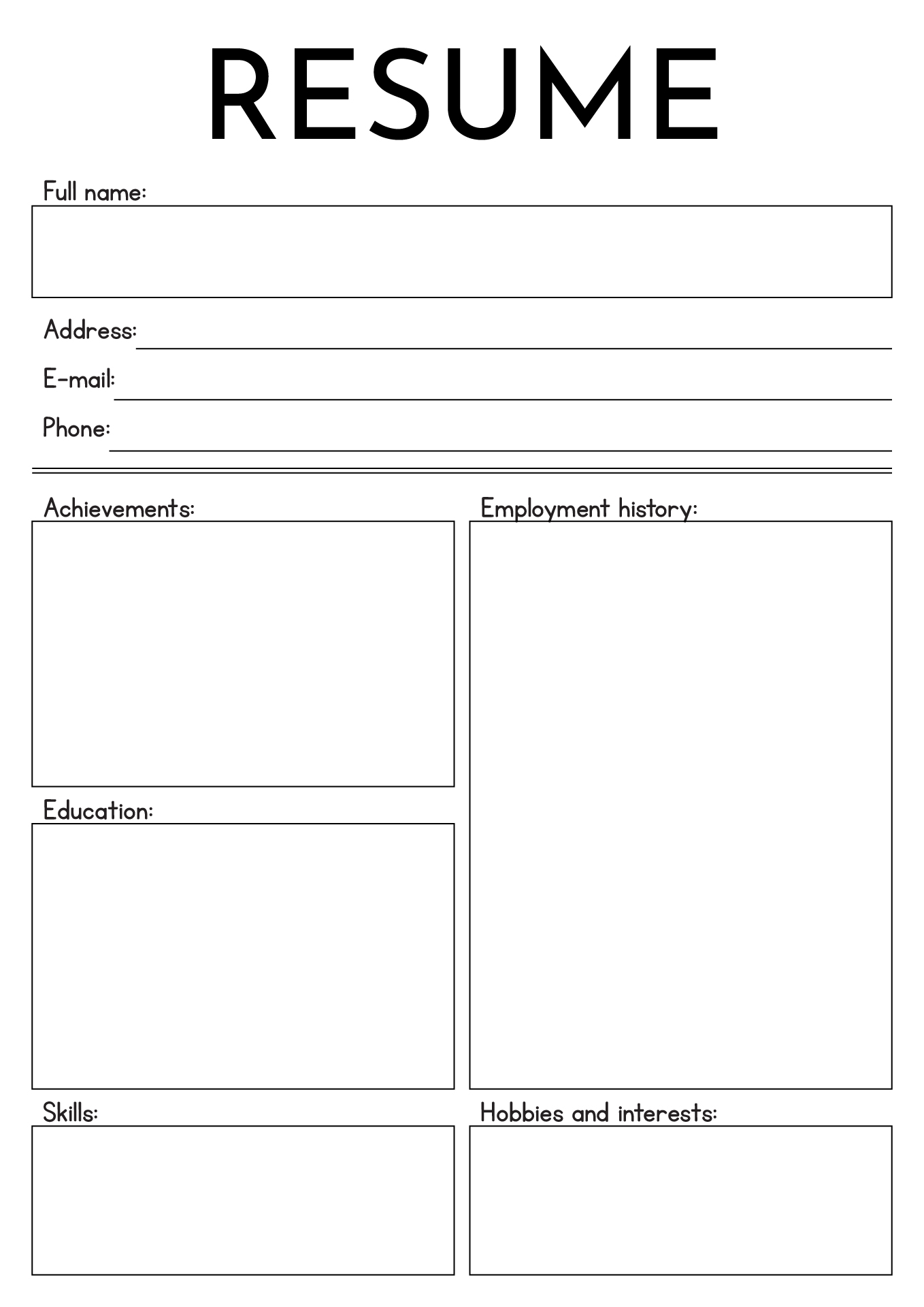 Post Blank Resume Template Worksheet 77311