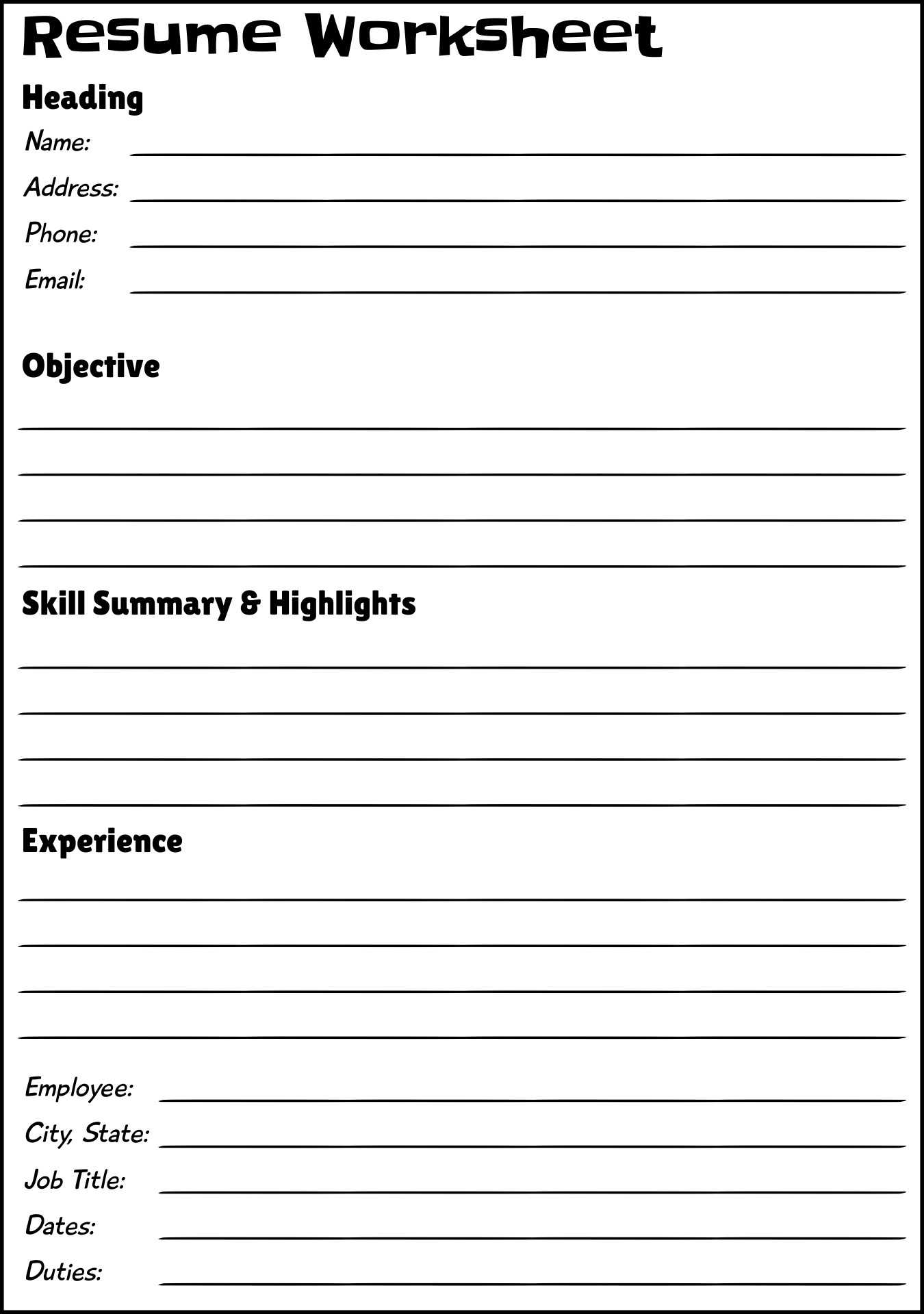 Post Blank Resume Template Worksheet 77311