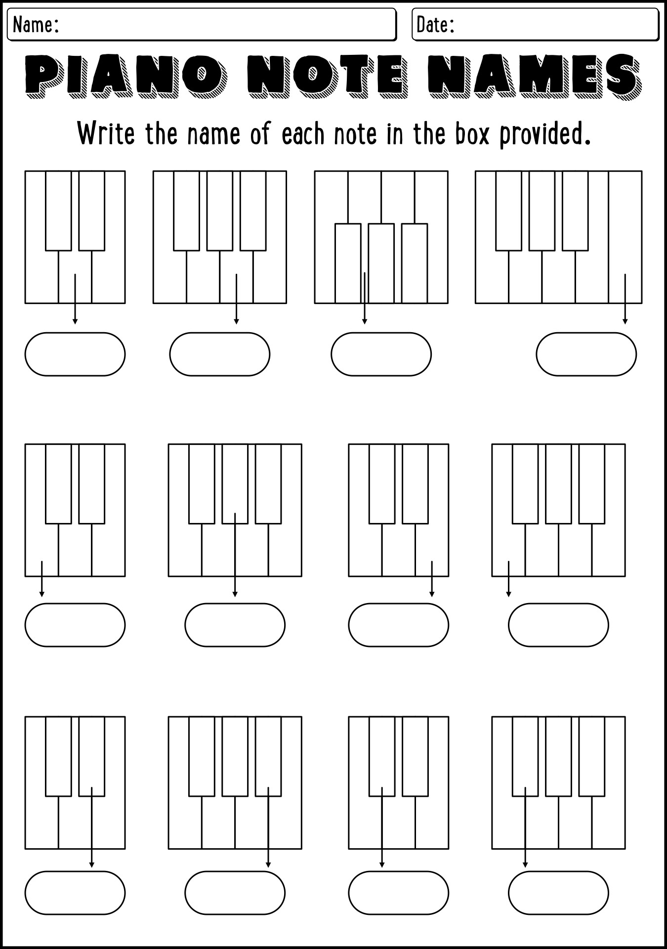 free printable blank piano keyboard template