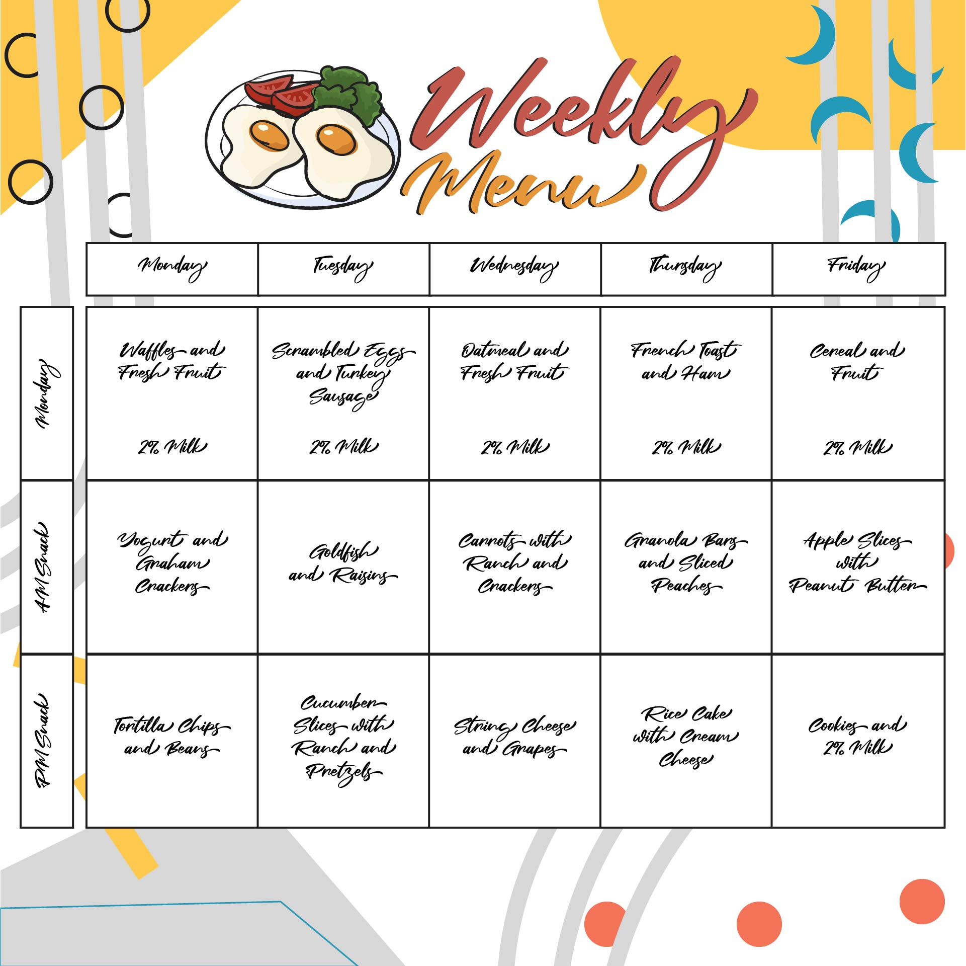 Post Printable Blank Menu For Daycares 100607 Post Printable Blank Menu For Daycares 100607
