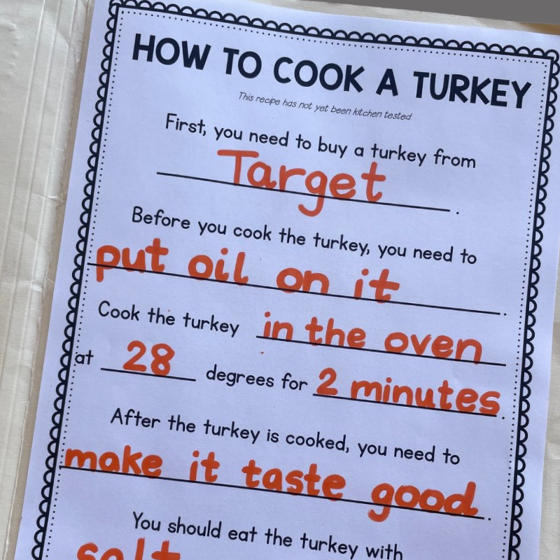 Preschool How To Cook A Turkey Writing Template