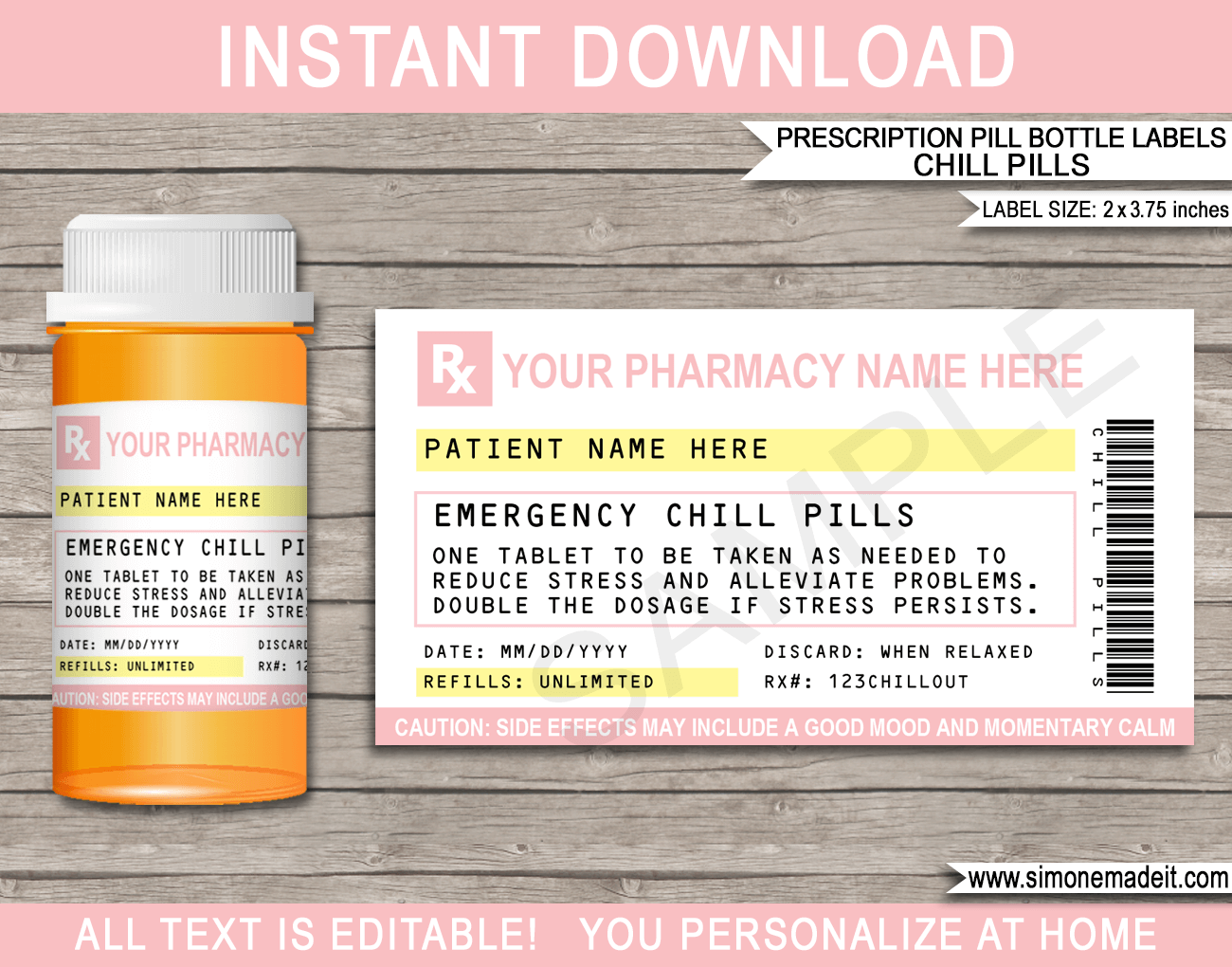 Prescription Chill Pill Labels Template