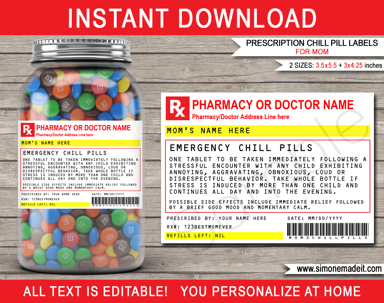 Prescription Mom Chill Pills Label