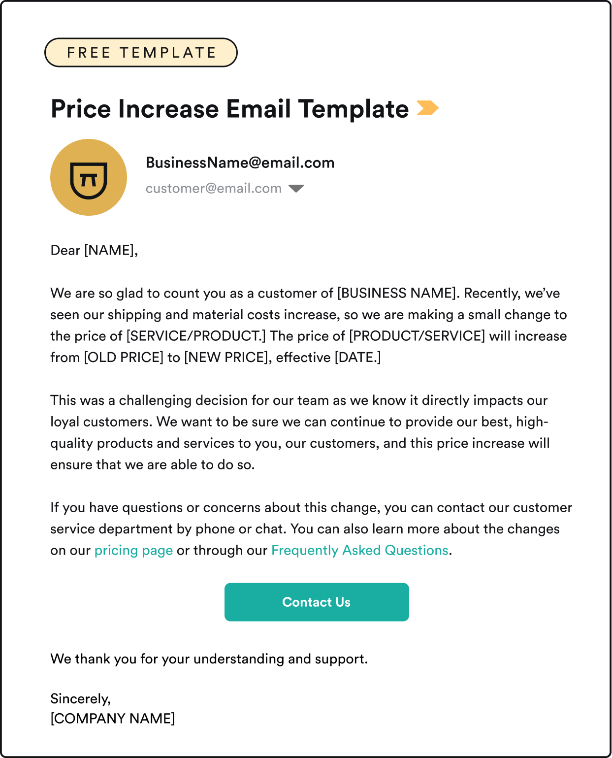 Price Increase Letter With Template