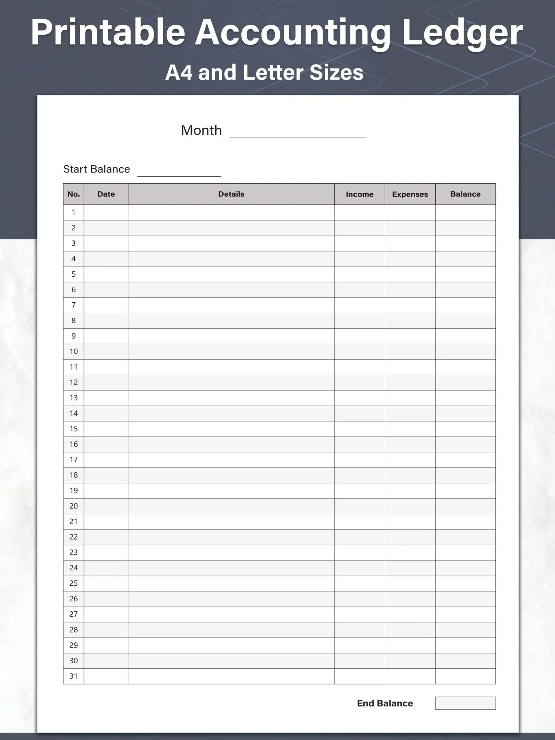 Printable Accounting Ledger Money