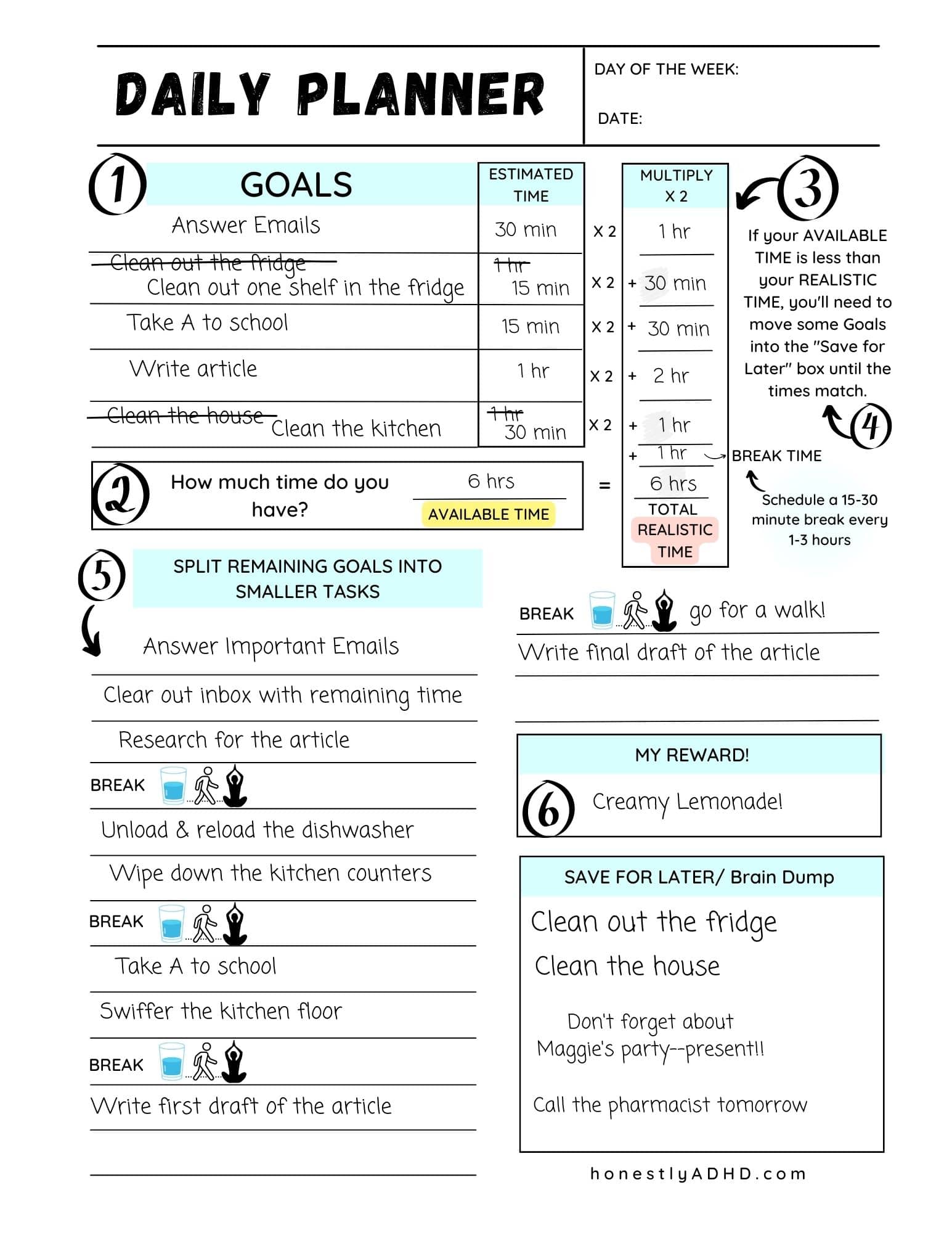 Printable Adhd Daily Planner Template