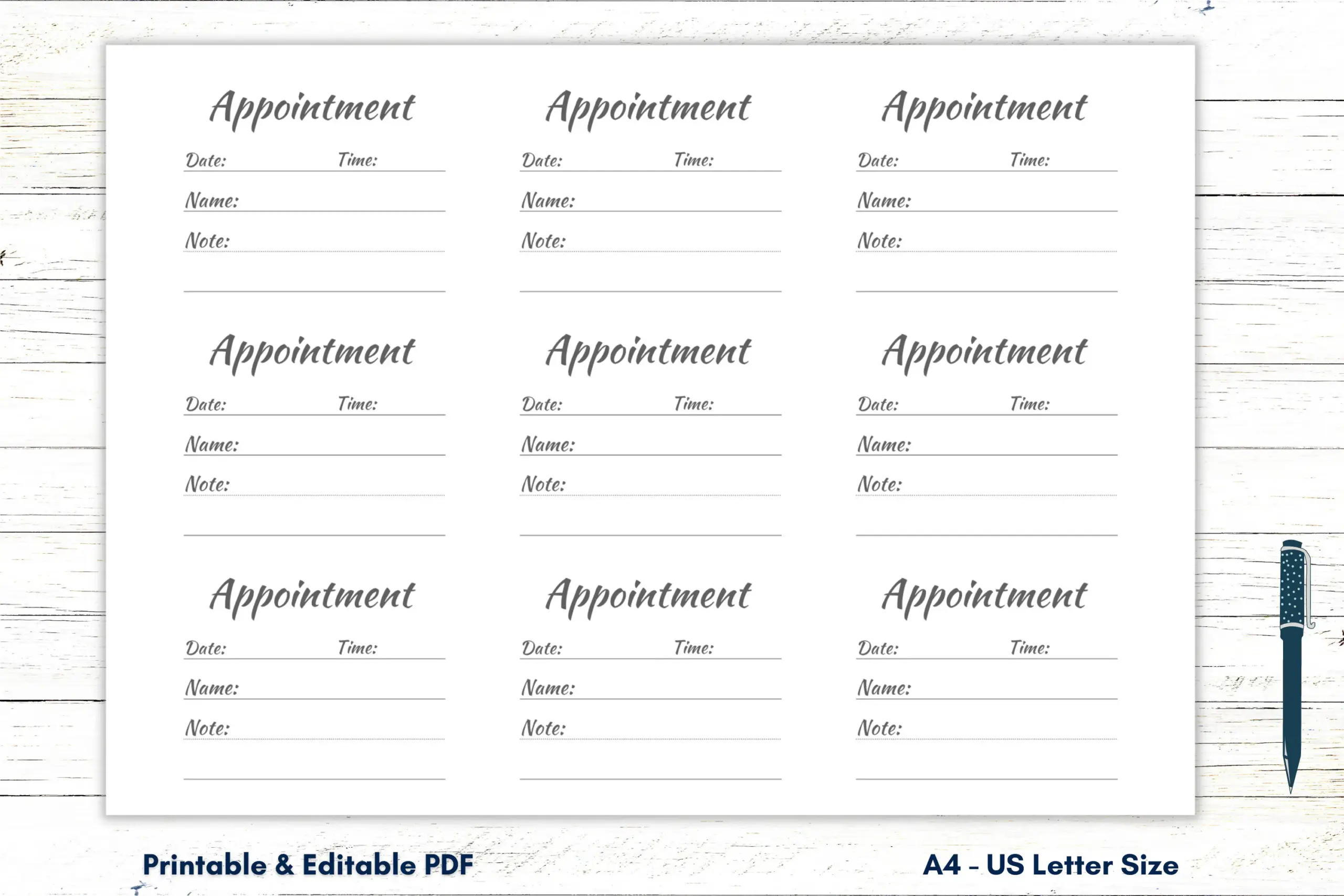 Printable Appointment Card Template