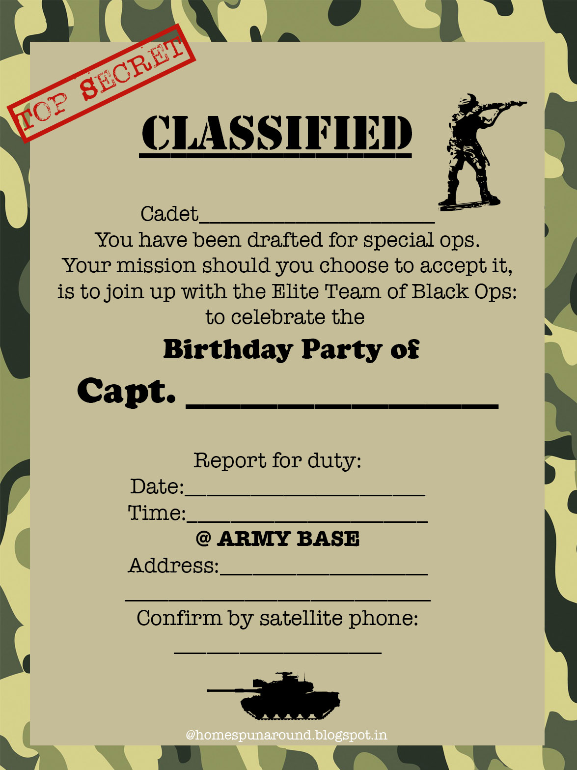 Printable Army Event Card Printable Army Event Card
